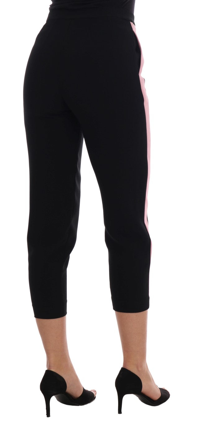 Chic Black Capri Pants with Pink Side Stripes - ventzia