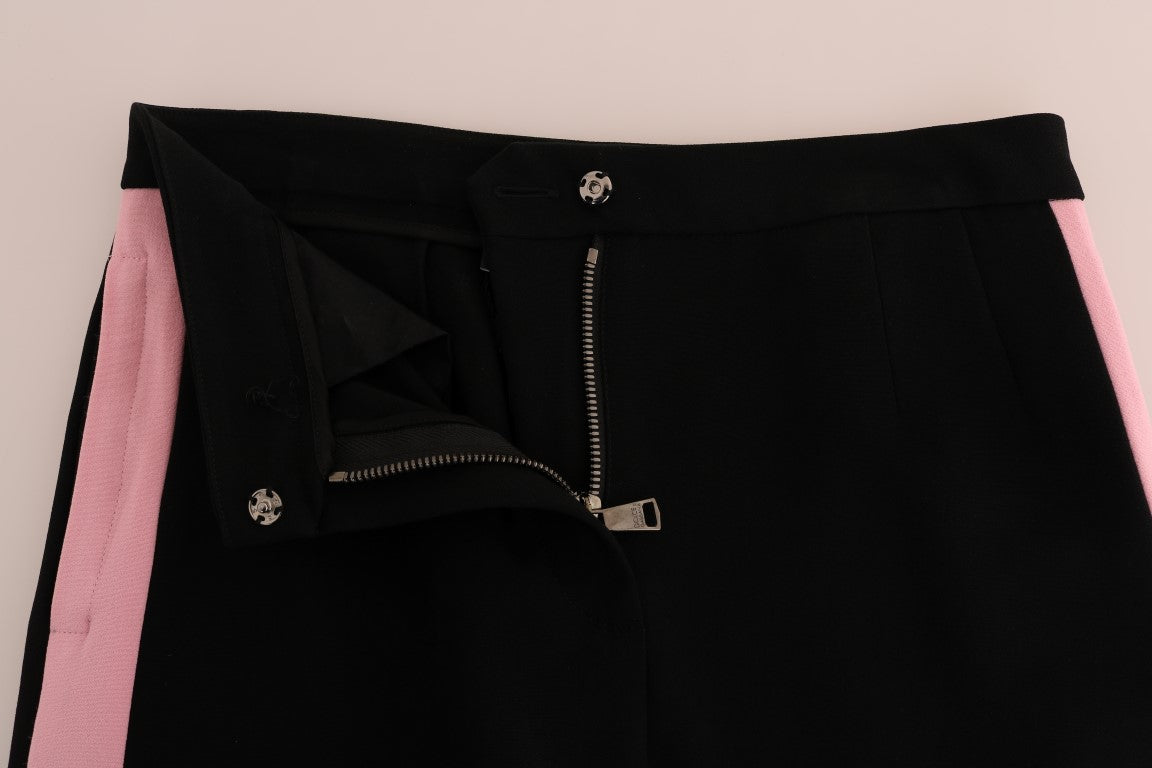 Chic Black Capri Pants with Pink Side Stripes - ventzia