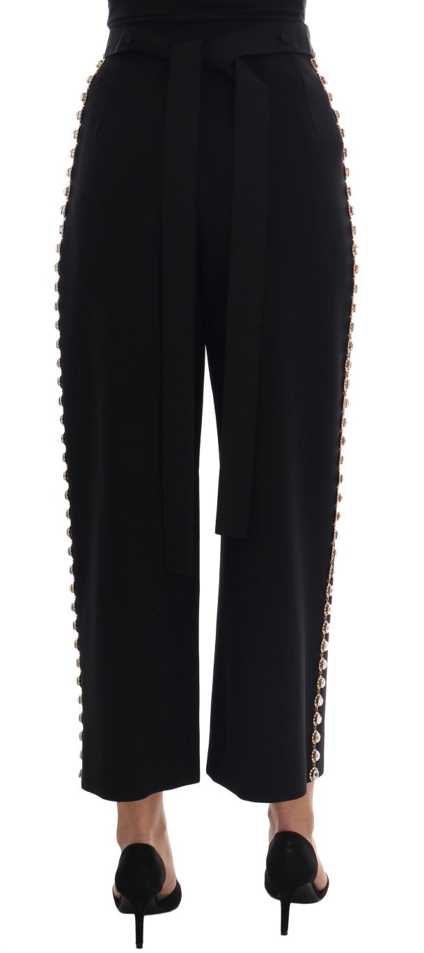 Elegant High-Waist Ankle Pants with Gold Detailing - ventzia
