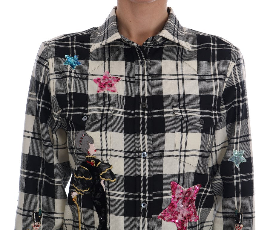 Enchanted Sequin Checkered Wool Shirt - ventzia