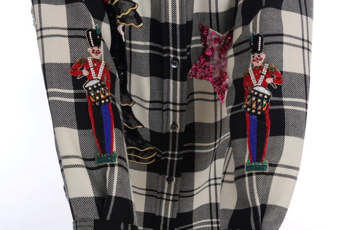 Enchanted Sequin Checkered Wool Shirt - ventzia