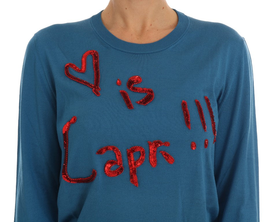 Blue Silk Sequined Capri Pullover Sweater - ventzia
