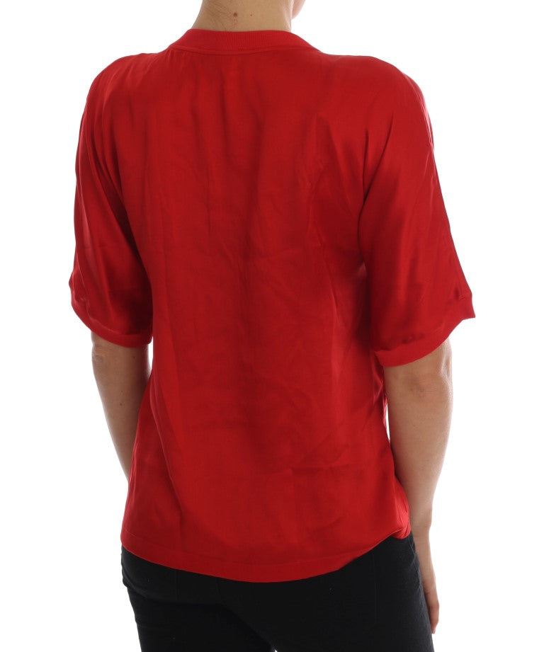 Red Silk Floral Embroidered Elegance Top - ventzia