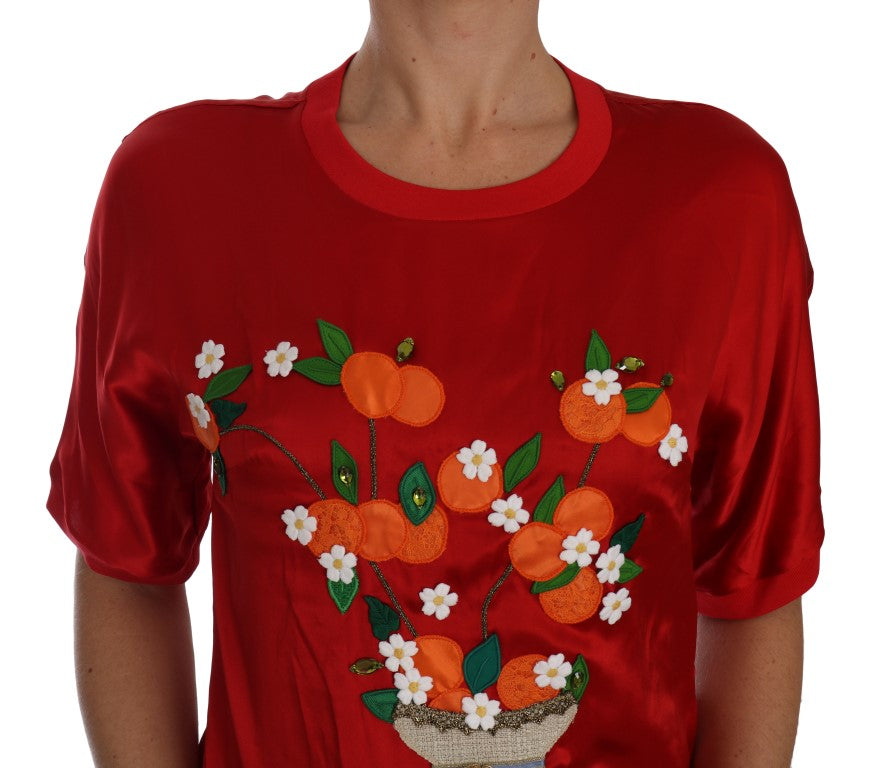Red Silk Floral Embroidered Elegance Top - ventzia