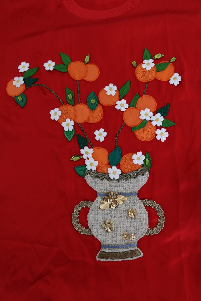Red Silk Floral Embroidered Elegance Top - ventzia