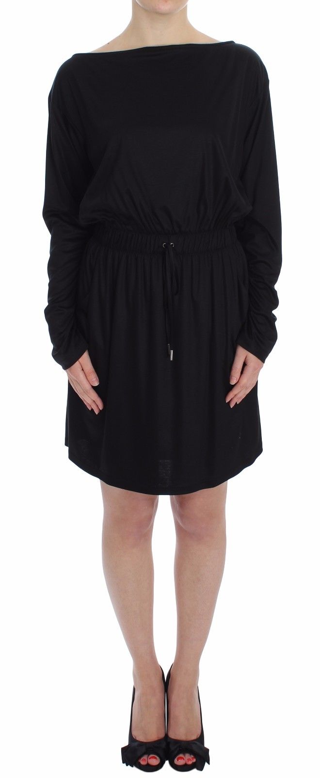Elegant Black Silk Blend Shift Dress - ventzia