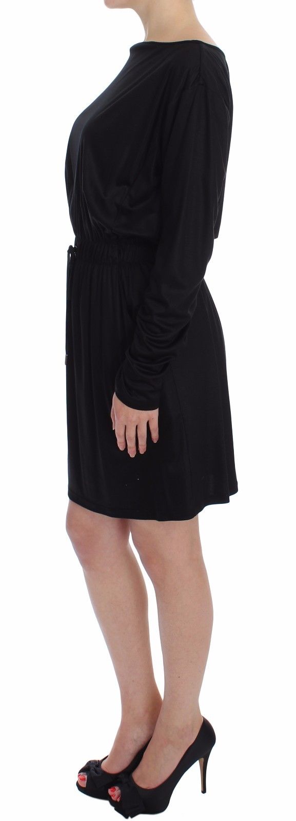 Elegant Black Silk Blend Shift Dress - ventzia