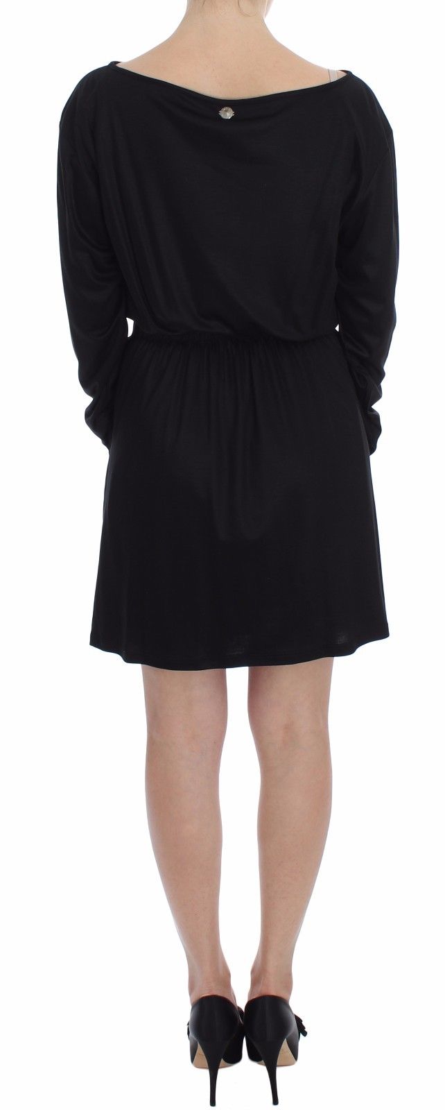 Elegant Black Silk Blend Shift Dress - ventzia