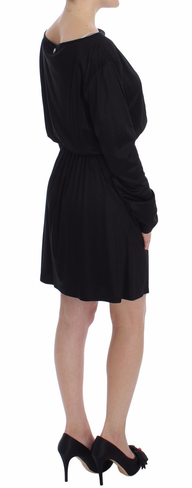 Elegant Black Silk Blend Shift Dress - ventzia