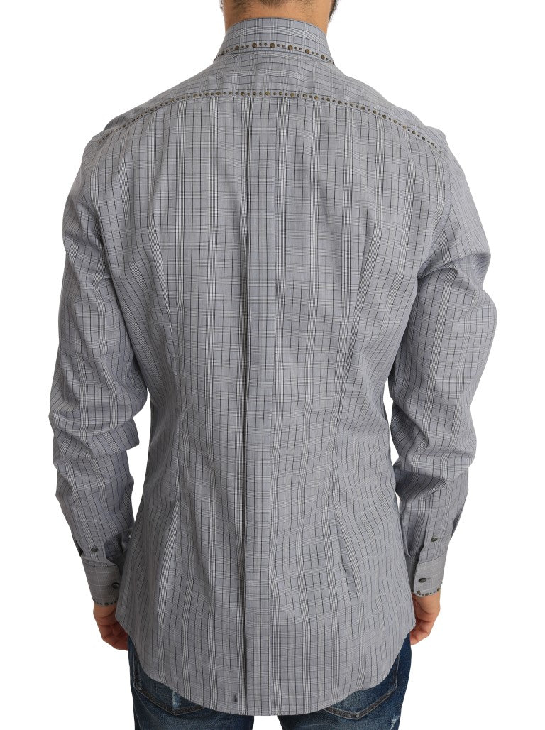 Elegant Gray Checkered Slim Fit Casual Shirt - ventzia