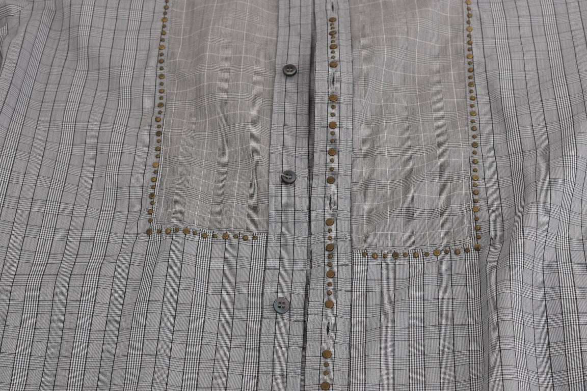 Elegant Gray Checkered Slim Fit Casual Shirt - ventzia