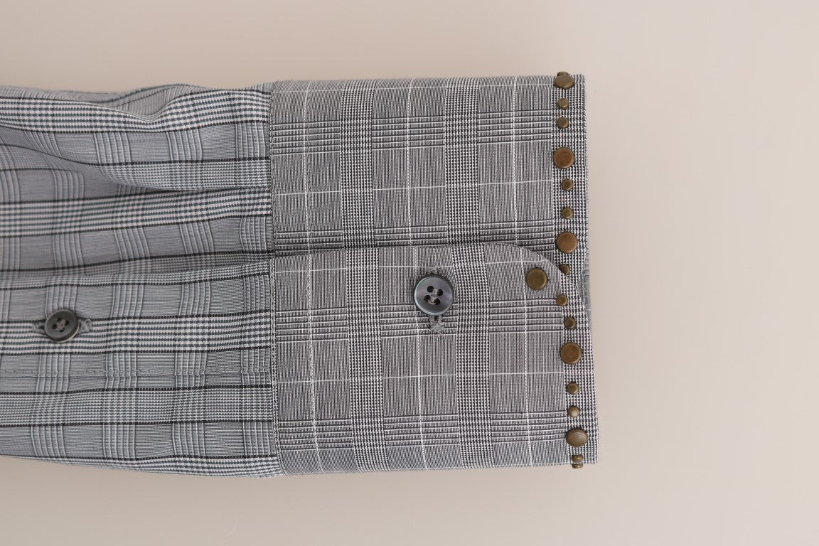 Elegant Gray Checkered Slim Fit Casual Shirt - ventzia