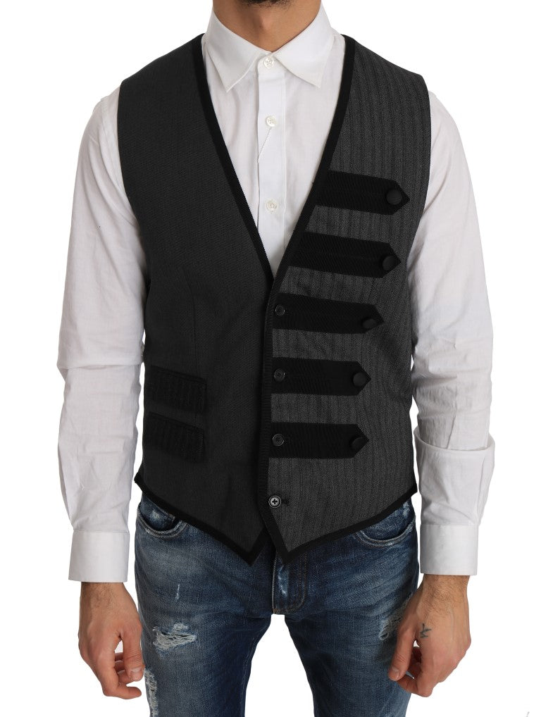 Elegant Gray Torrero Pattern Formal Vest - ventzia