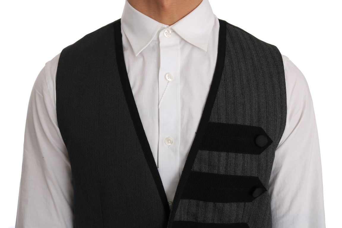 Elegant Gray Torrero Pattern Formal Vest - ventzia