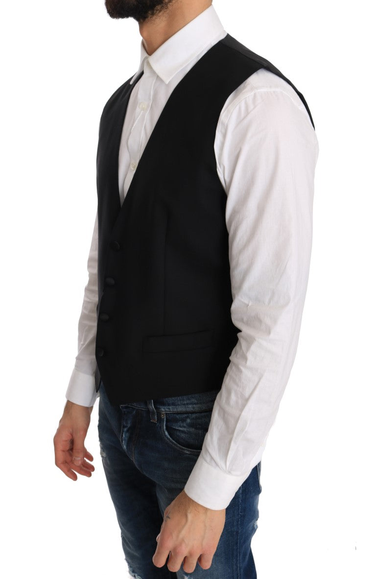Elegant Slim Fit Formal Vest in Black - ventzia