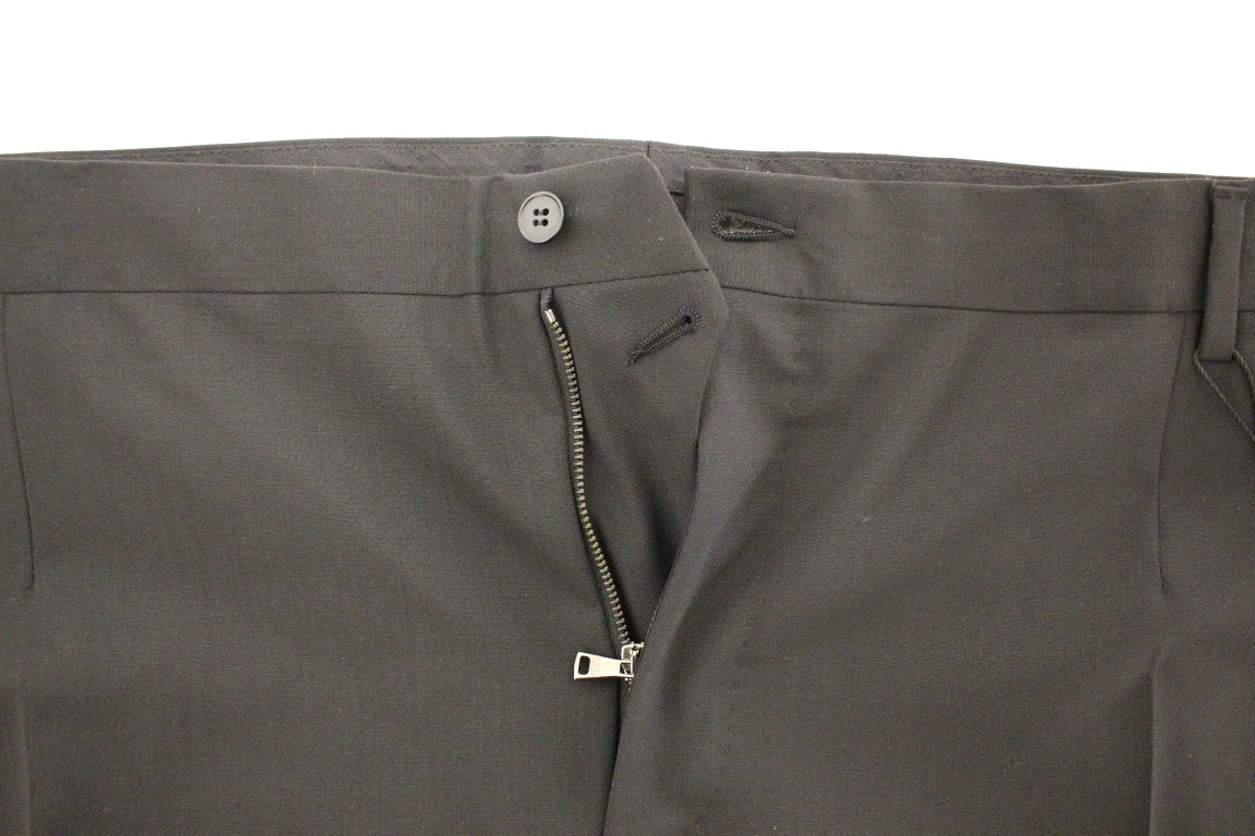 Elegant Pleated Black Wool Trousers - ventzia