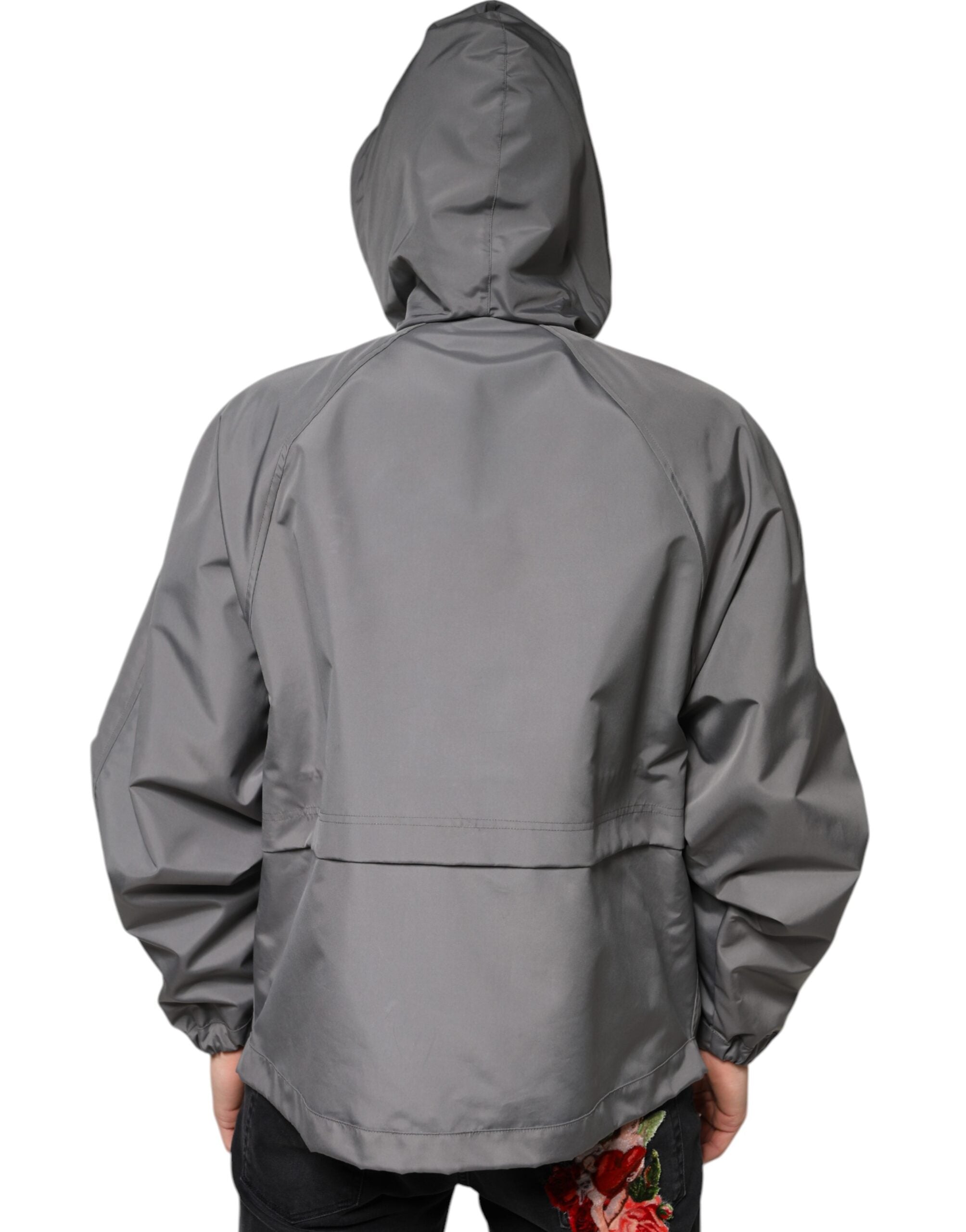 Gray Polyester Hooded Men Full Zip Jacket - ventzia