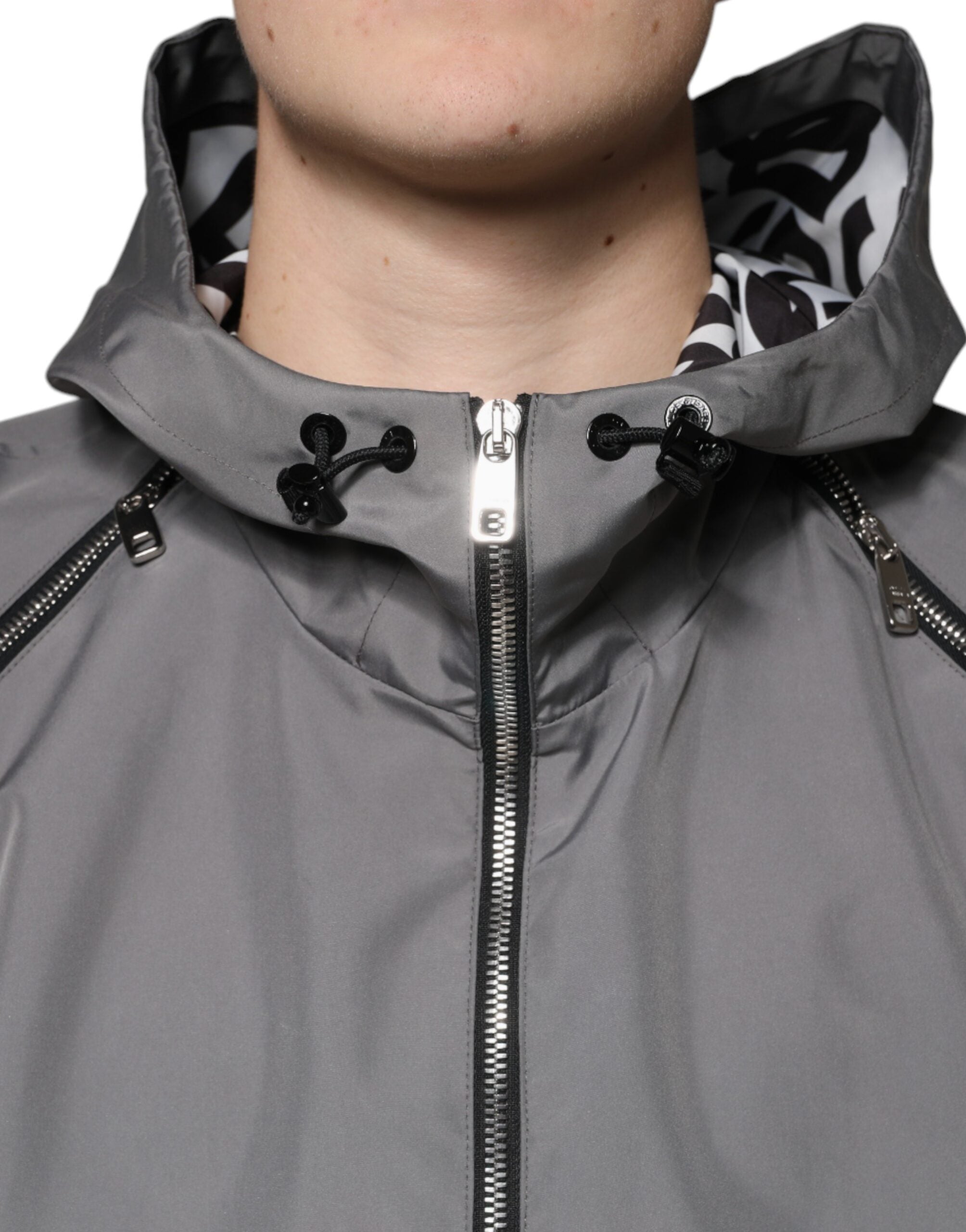 Gray Polyester Hooded Men Full Zip Jacket - ventzia