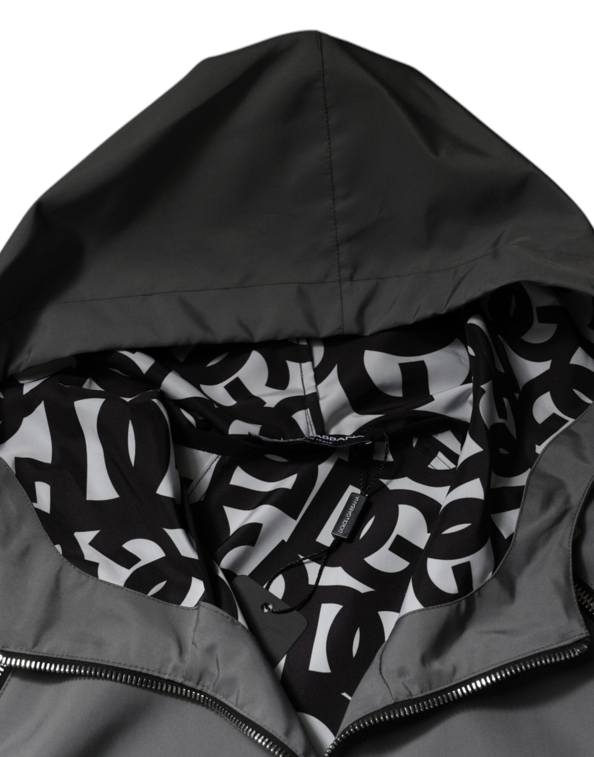 Gray Polyester Hooded Men Full Zip Jacket - ventzia