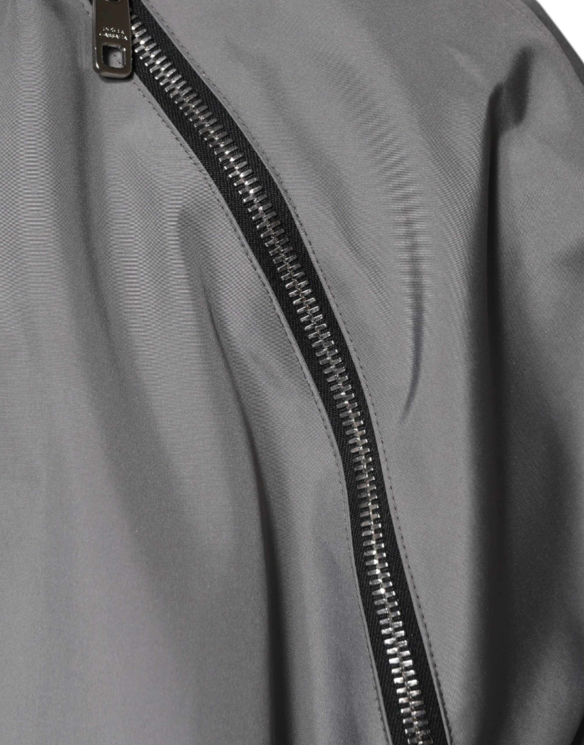 Gray Polyester Hooded Men Full Zip Jacket - ventzia