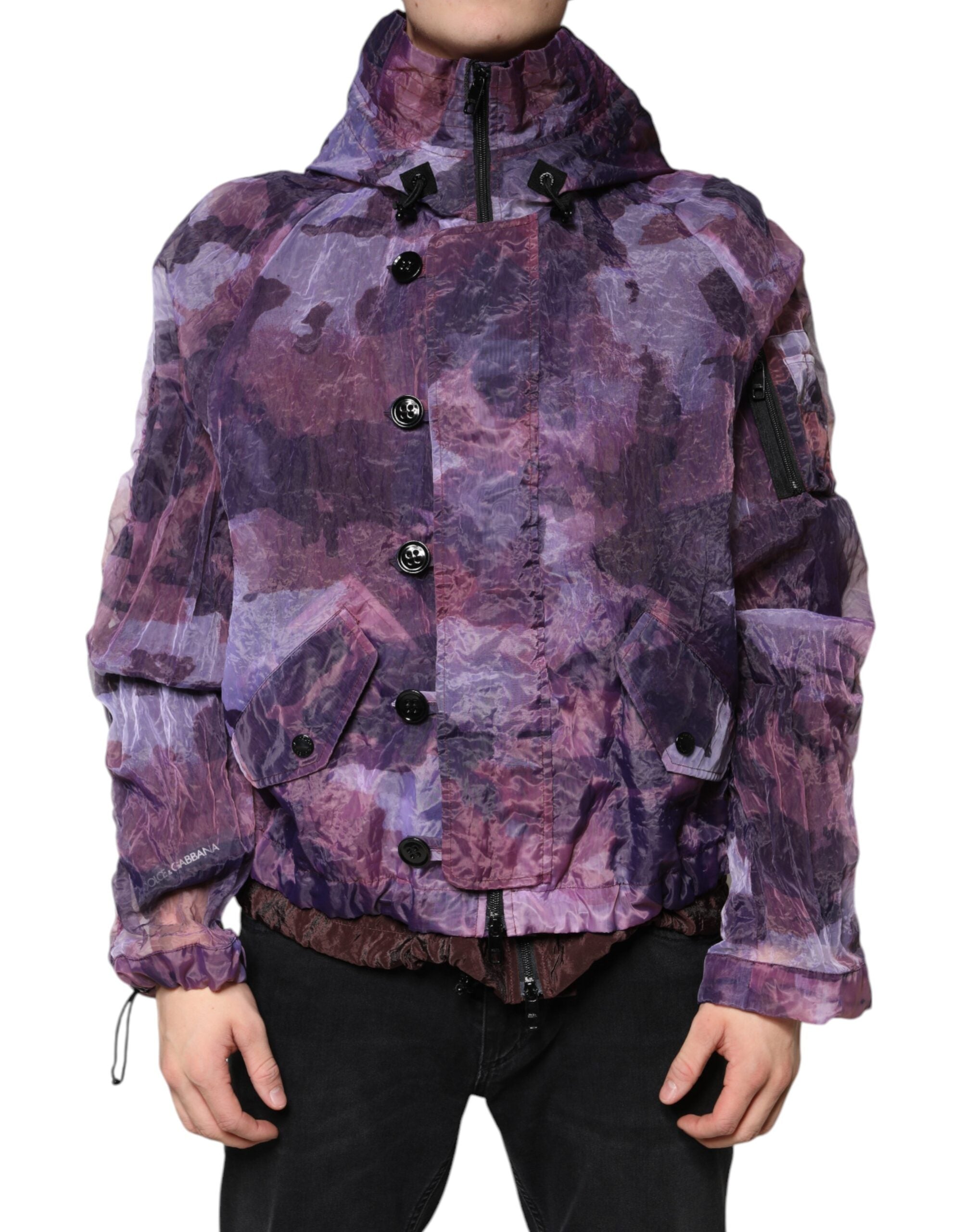 Purple Camouflage Hooded Men Blouson Jacket - ventzia