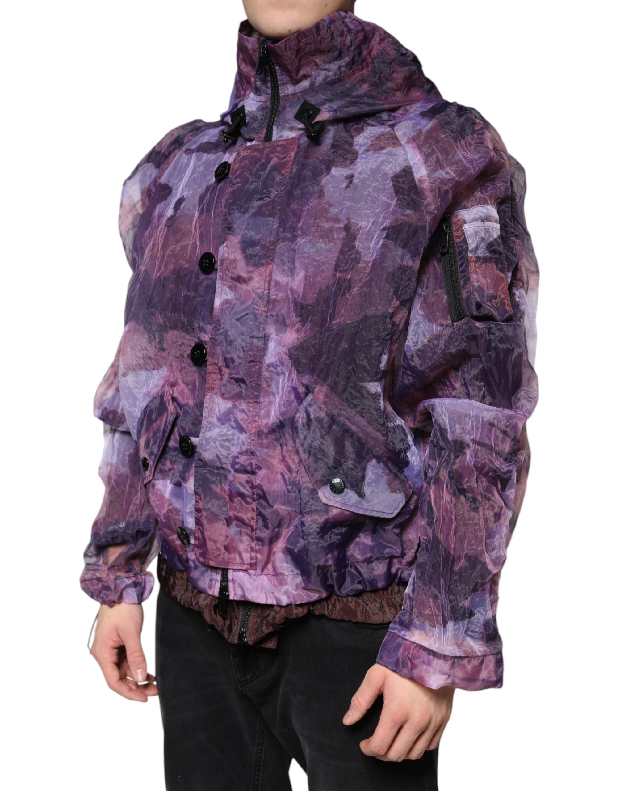 Purple Camouflage Hooded Men Blouson Jacket - ventzia