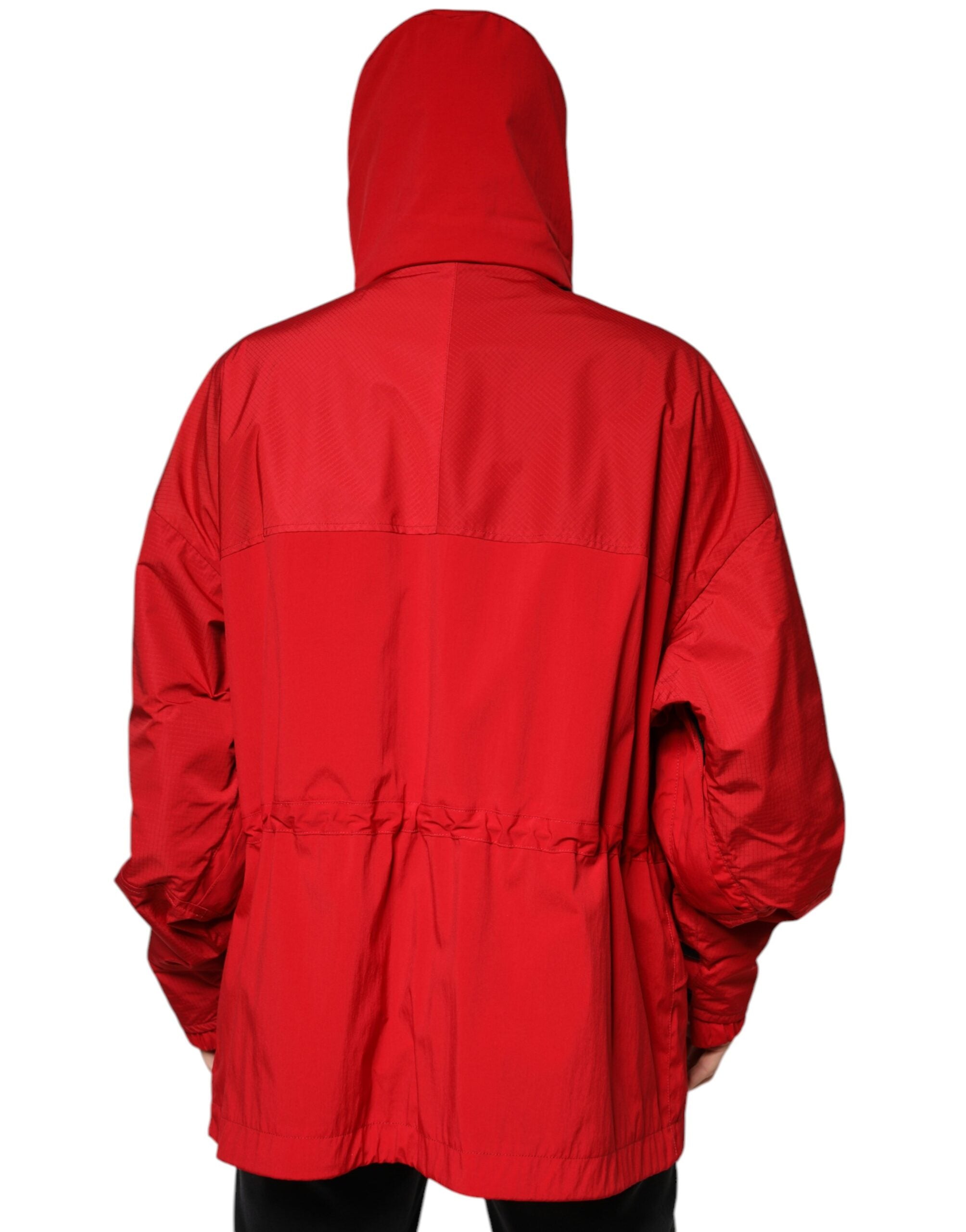 Red Nylon Hooded Men Full Zip Parka Jacket - ventzia