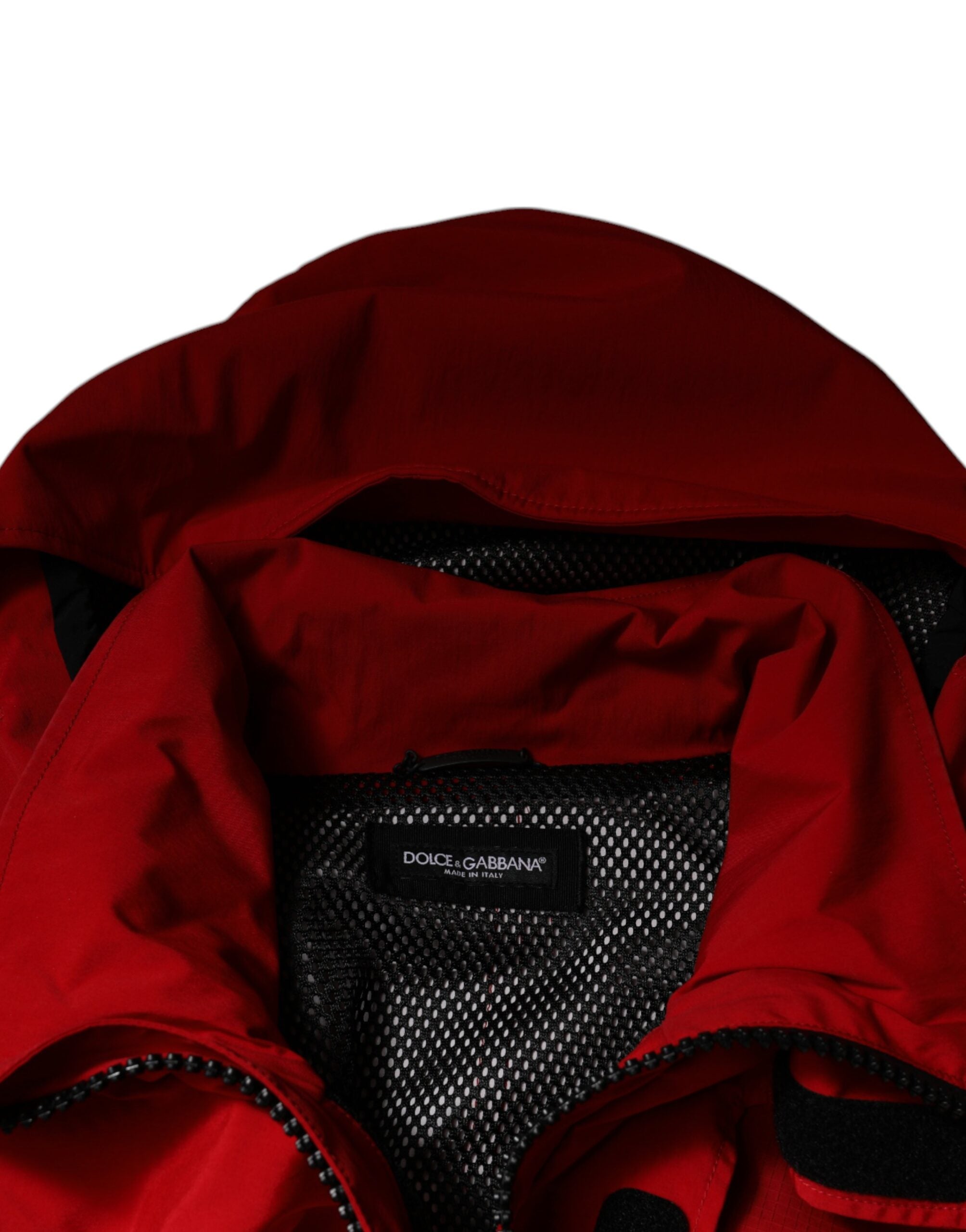 Red Nylon Hooded Men Full Zip Parka Jacket - ventzia