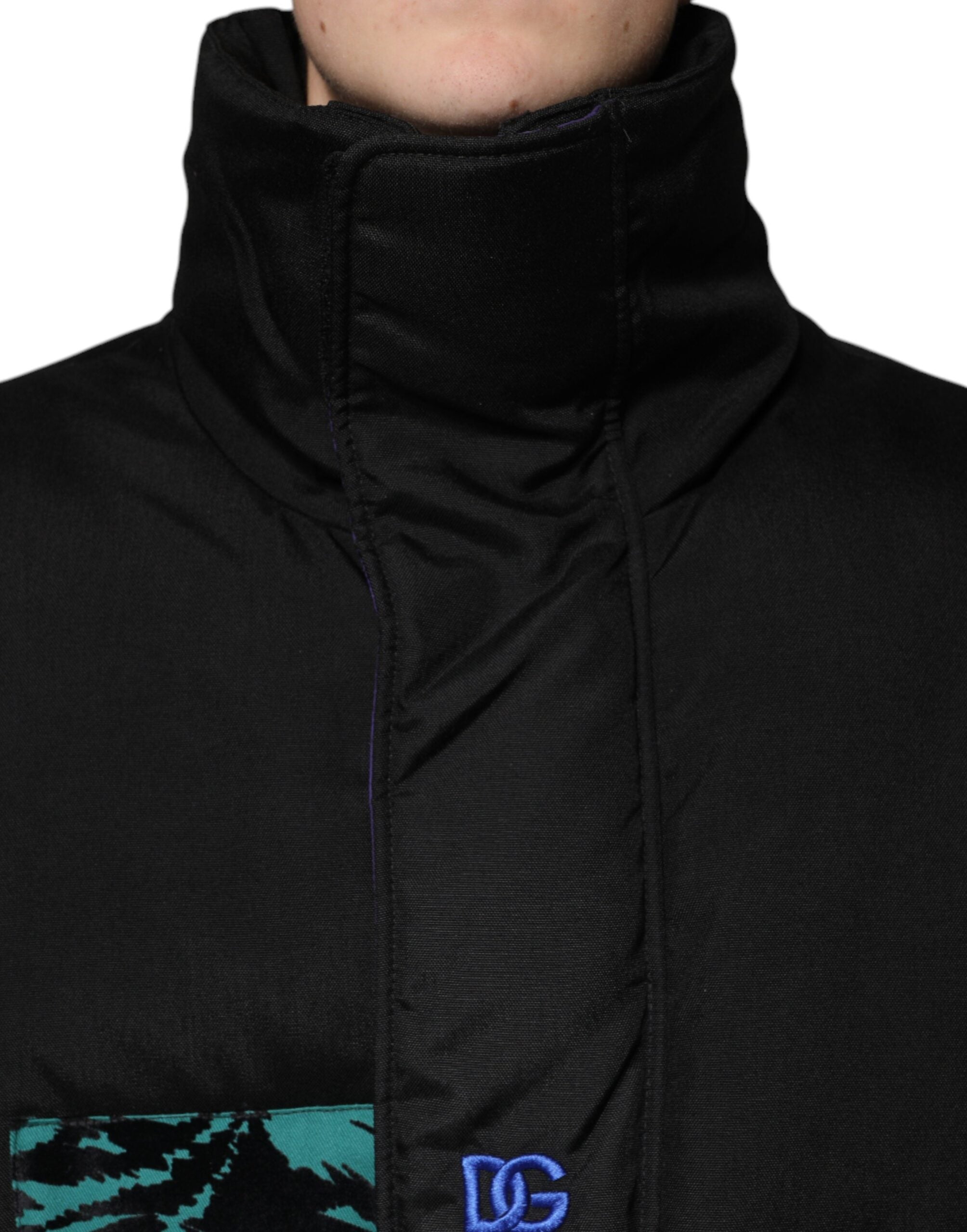 Black Nylon Puffer Men Full Zip Jacket - ventzia