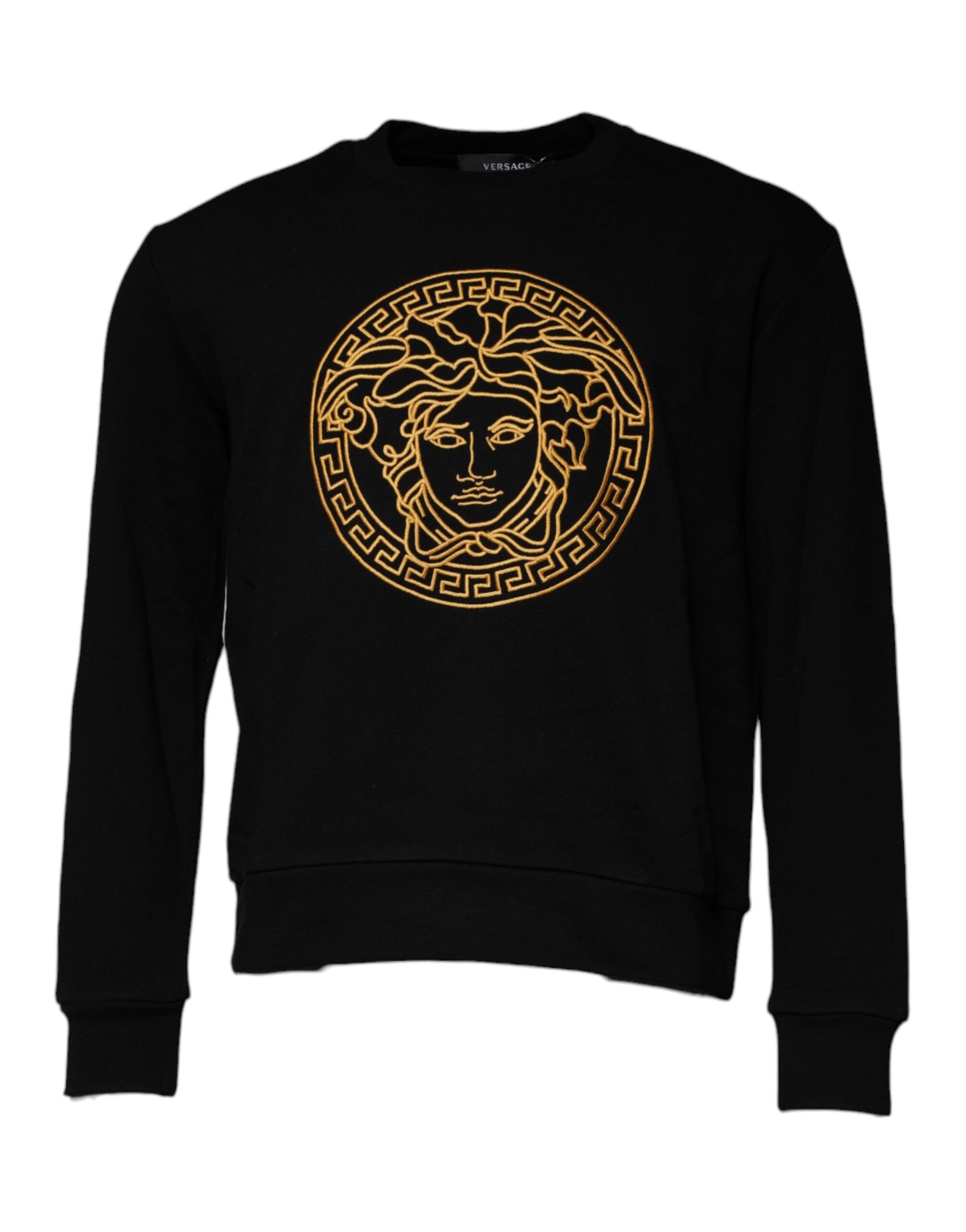 Black Medusa Embroidery Crew Neck Pullover Sweater - ventzia