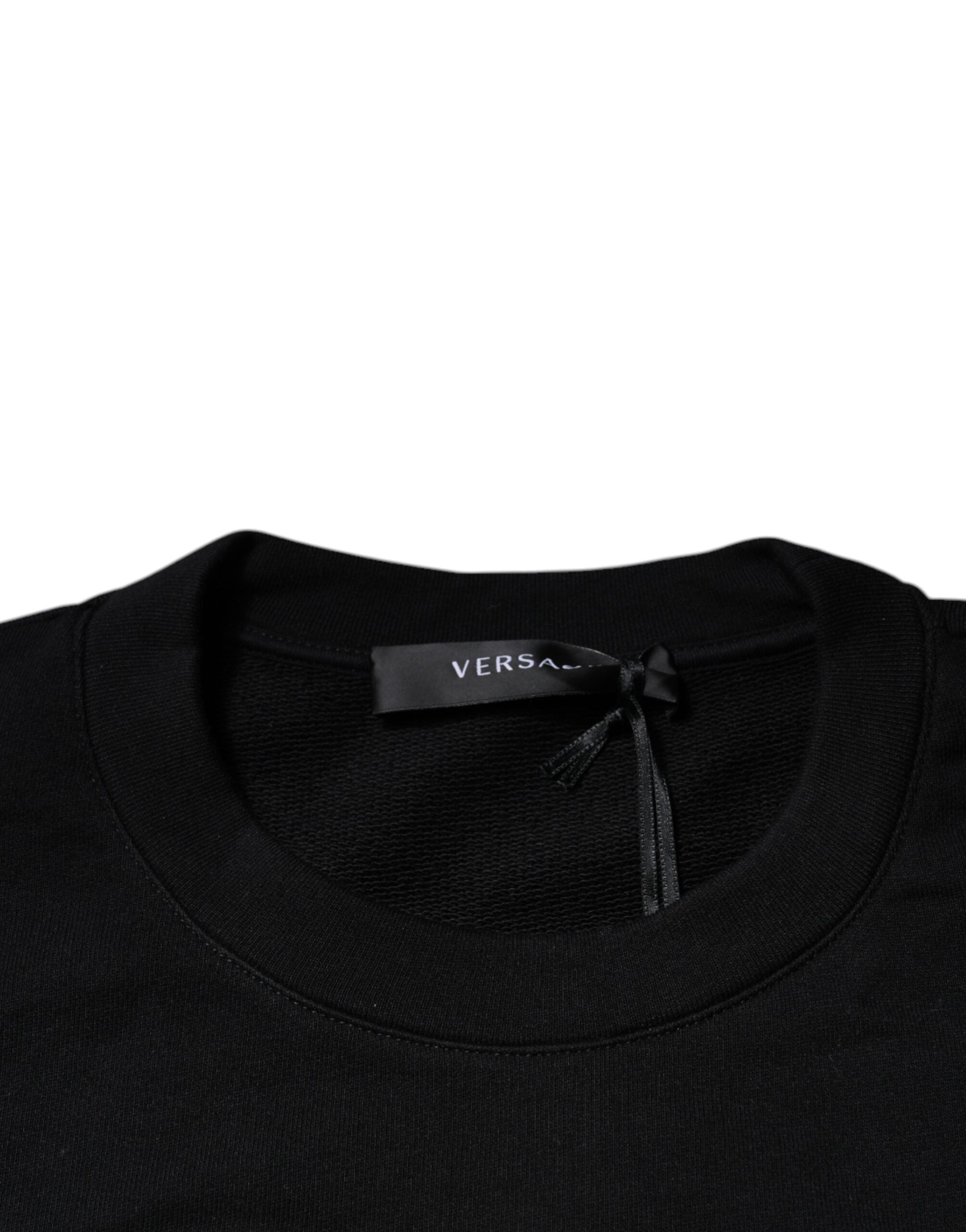 Black Medusa Embroidery Crew Neck Pullover Sweater - ventzia