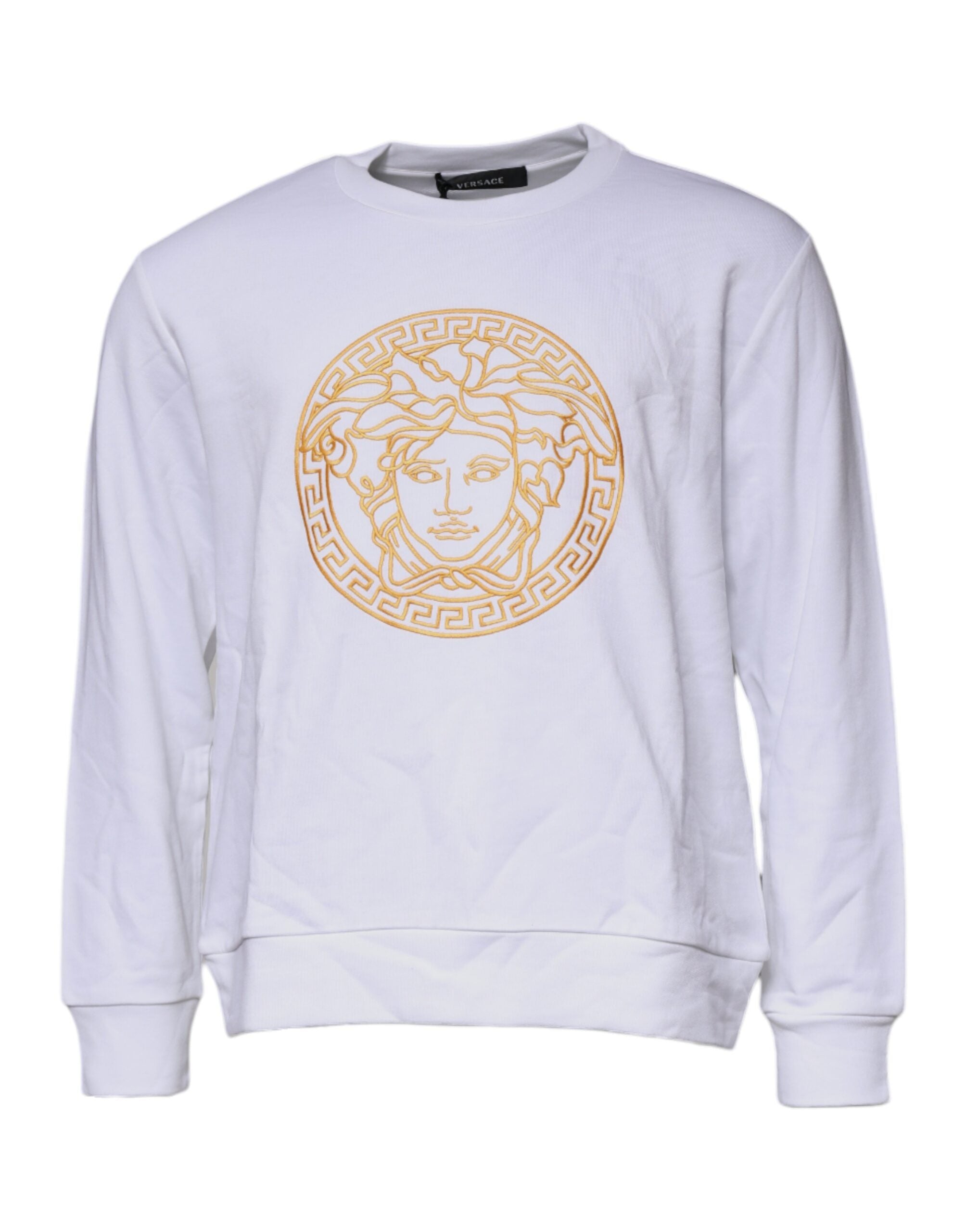 White Medusa Embroidery Crew Neck Pullover Sweater - ventzia