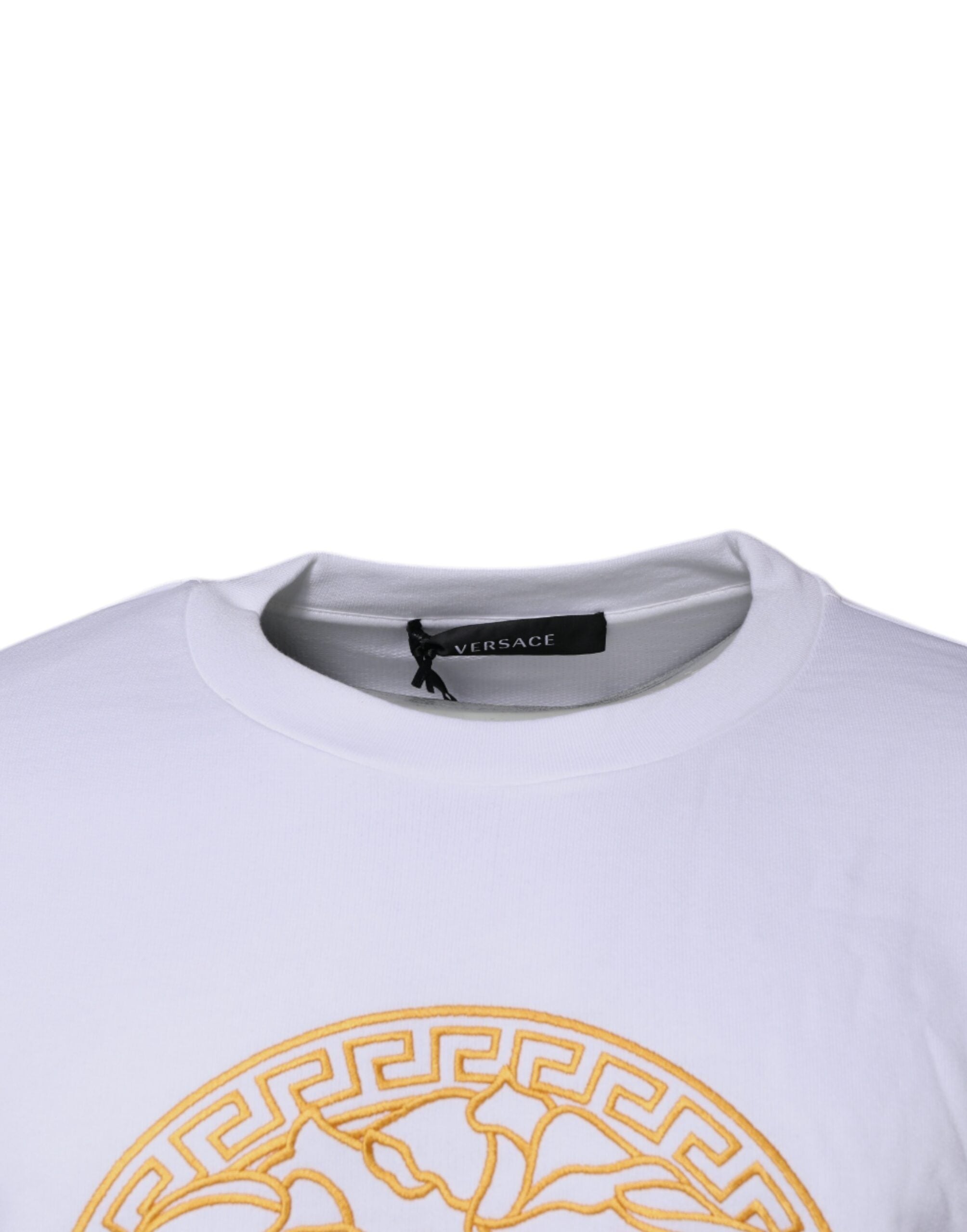 White Medusa Embroidery Crew Neck Pullover Sweater - ventzia