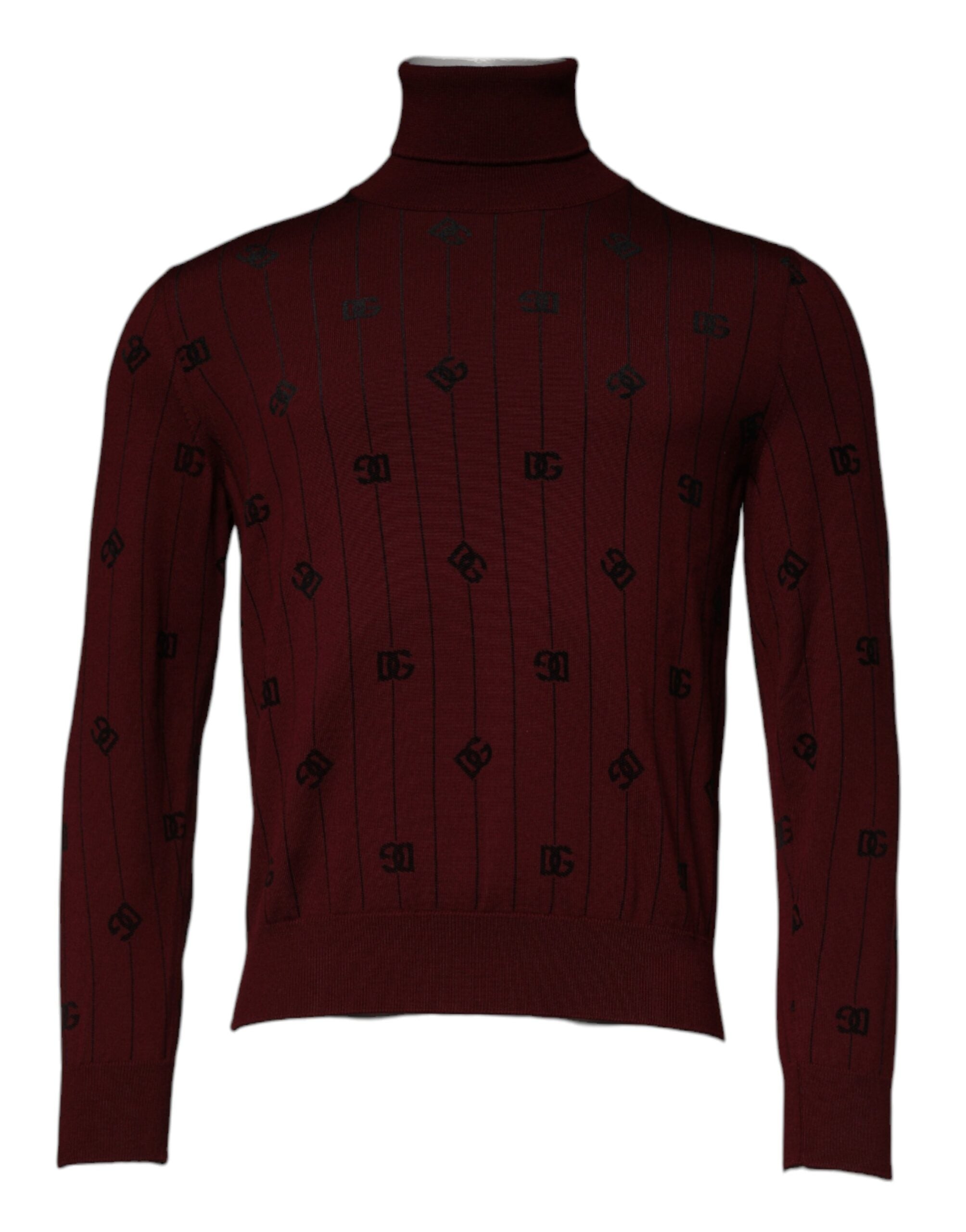Maroon Monogram Turtleneck Pullover Sweater - ventzia
