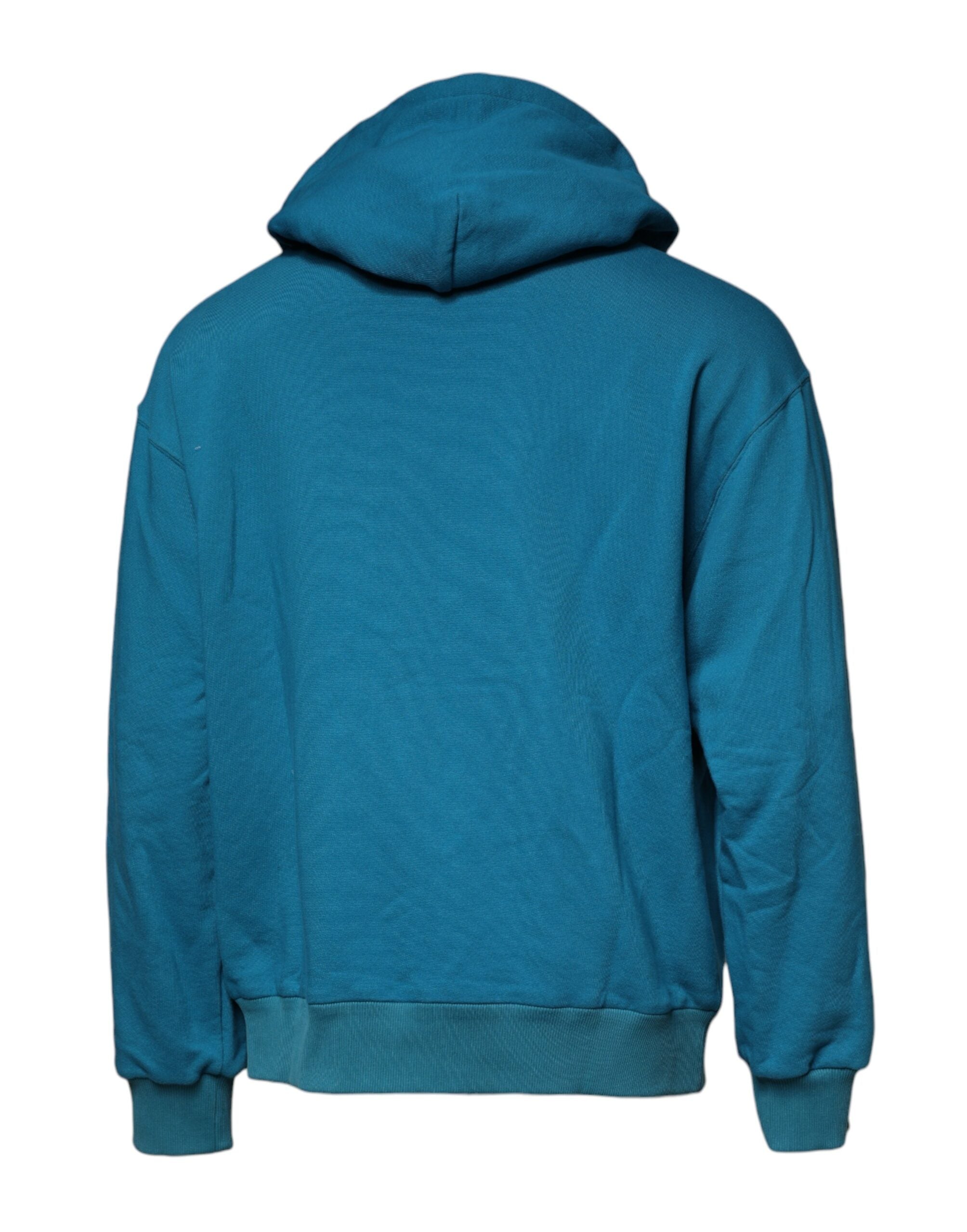 Blue Logo Cotton Hooded Sweatshirt Sweater - ventzia
