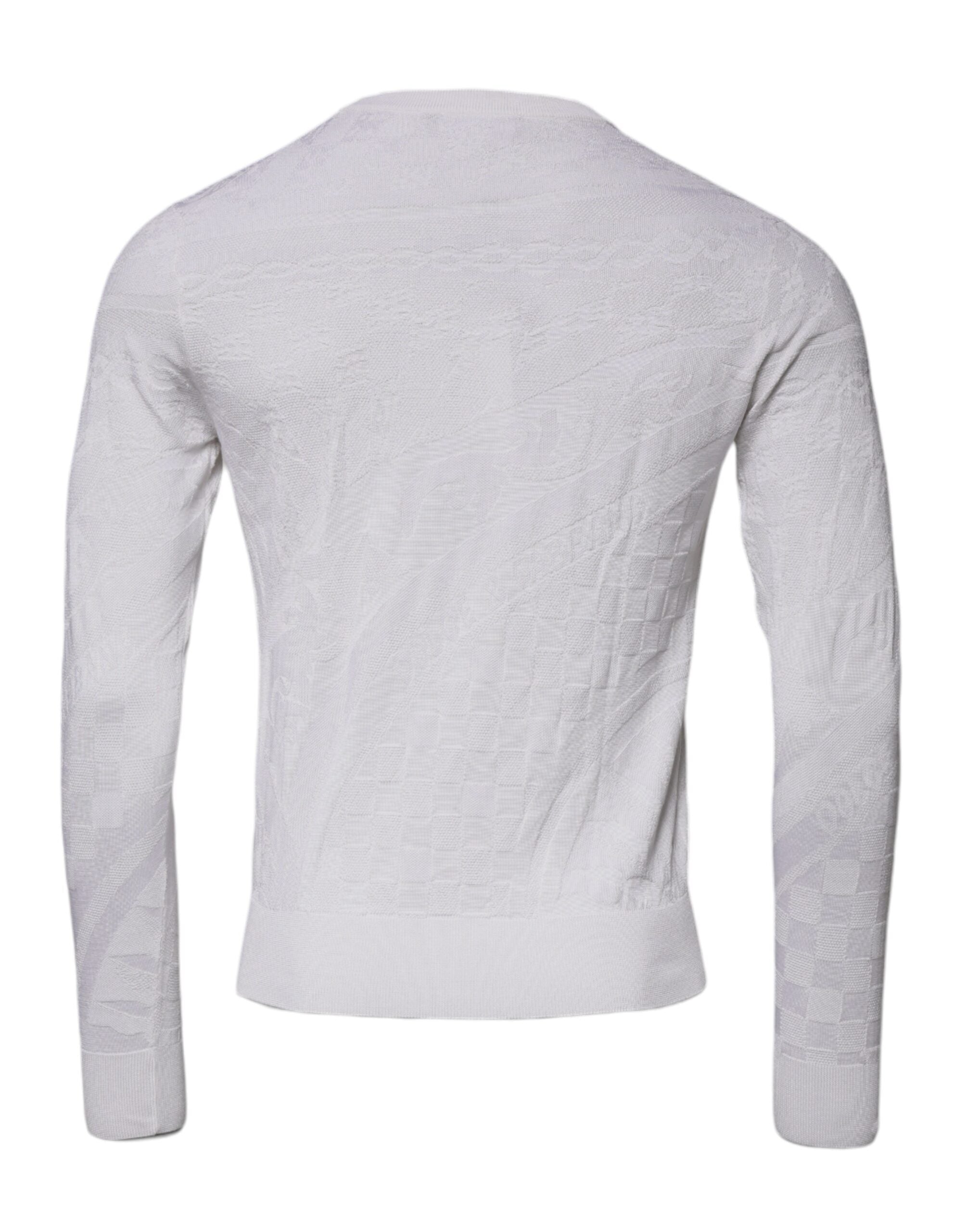 White Silk Crew Neck Men Pullover Sweater - ventzia