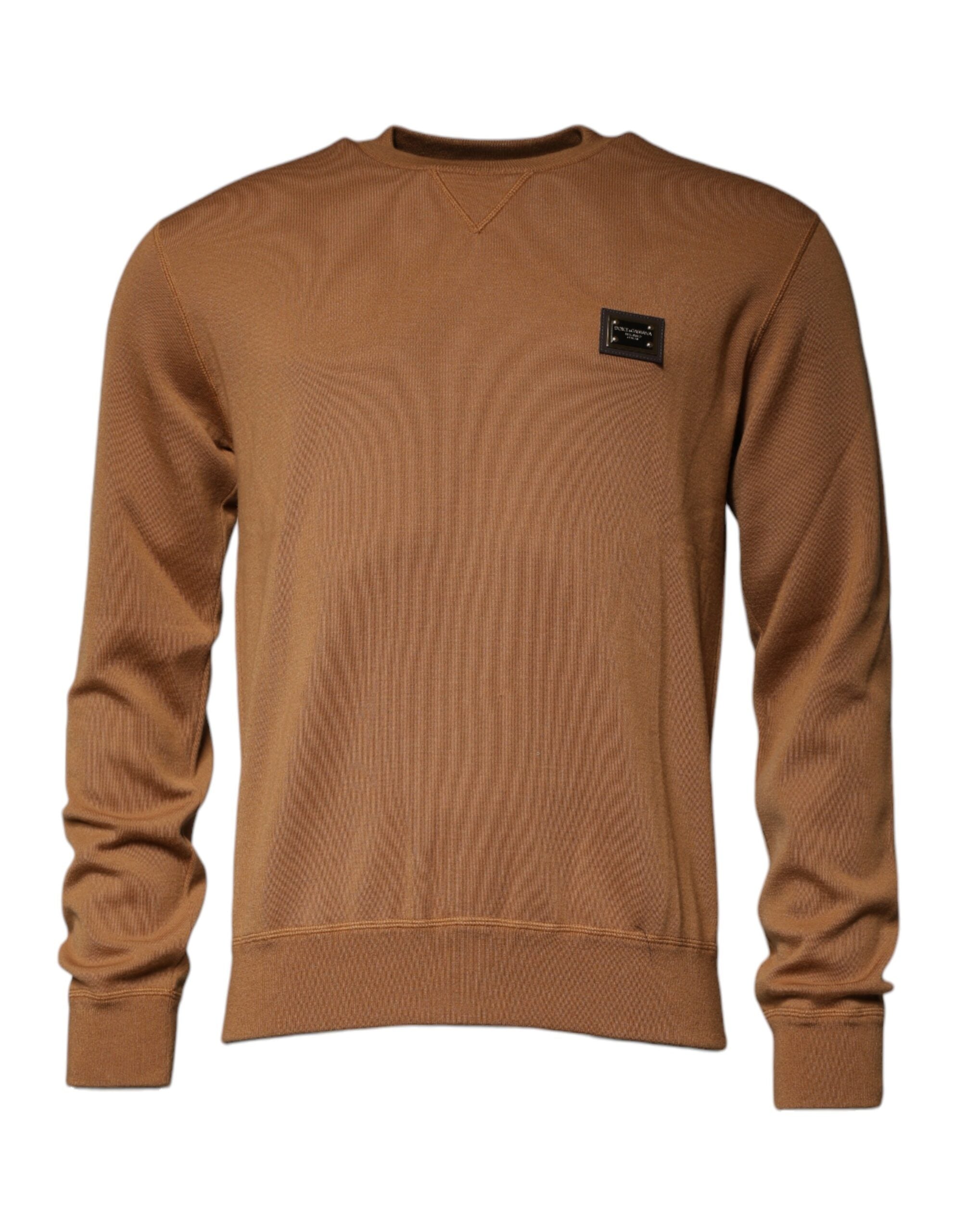 Brown Logo Plaque Crew Neck Pullover Sweater - ventzia