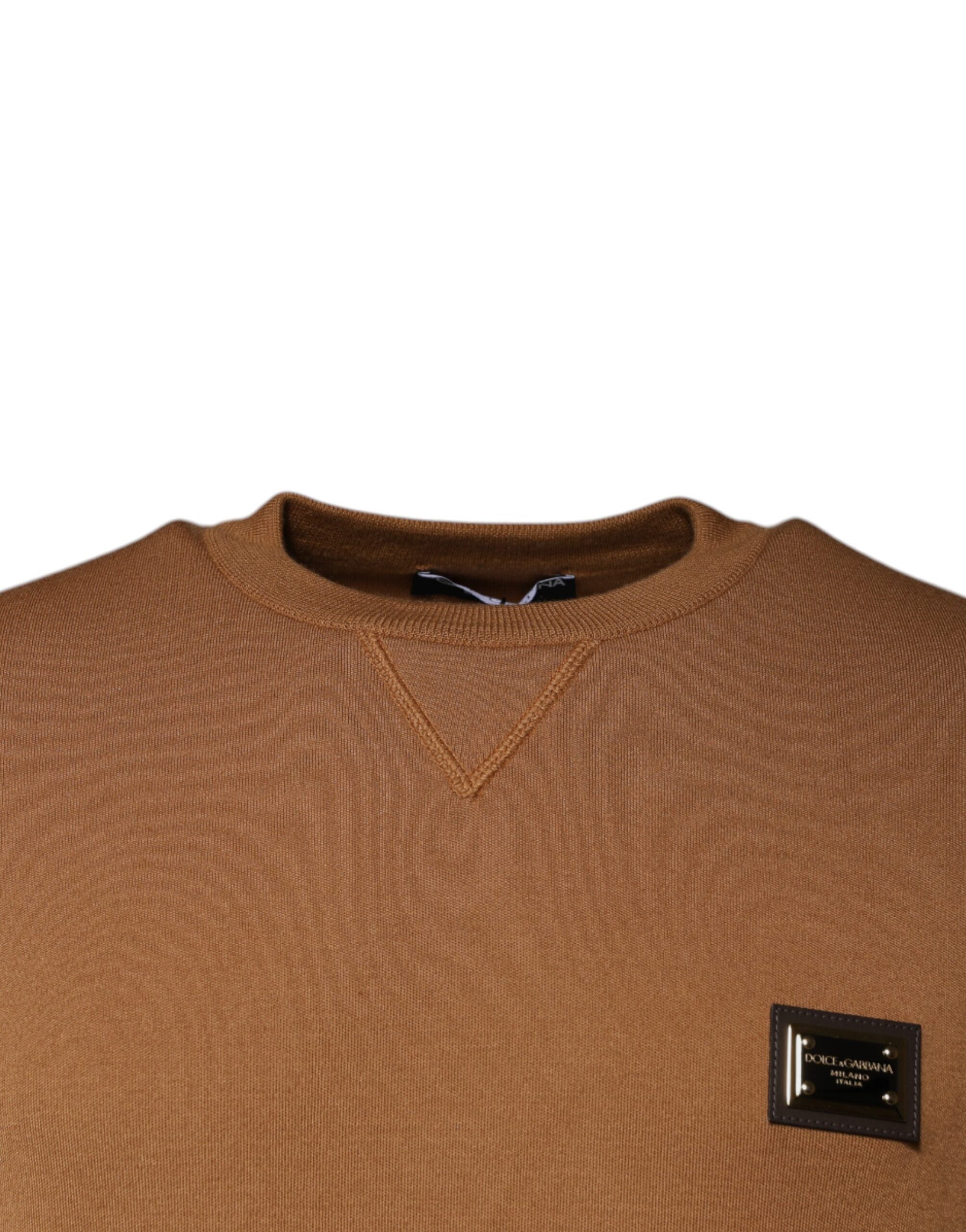 Brown Logo Plaque Crew Neck Pullover Sweater - ventzia