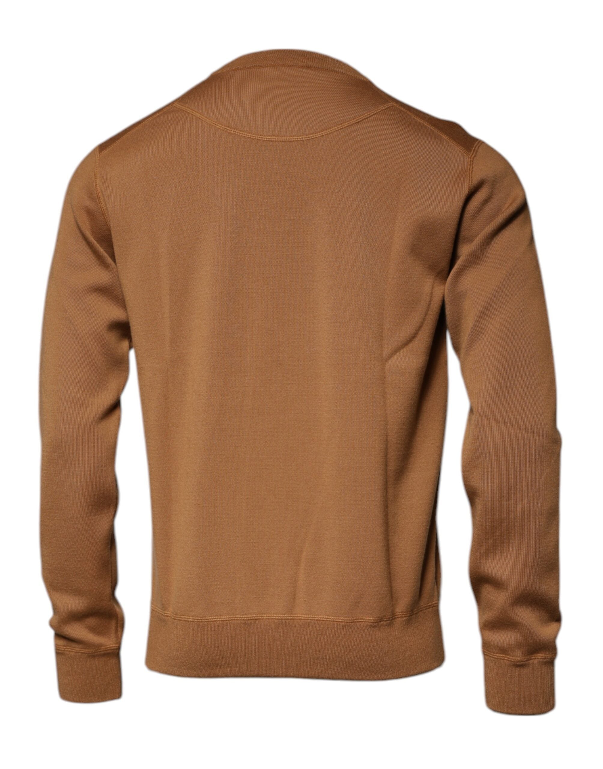 Brown Logo Plaque Crew Neck Pullover Sweater - ventzia