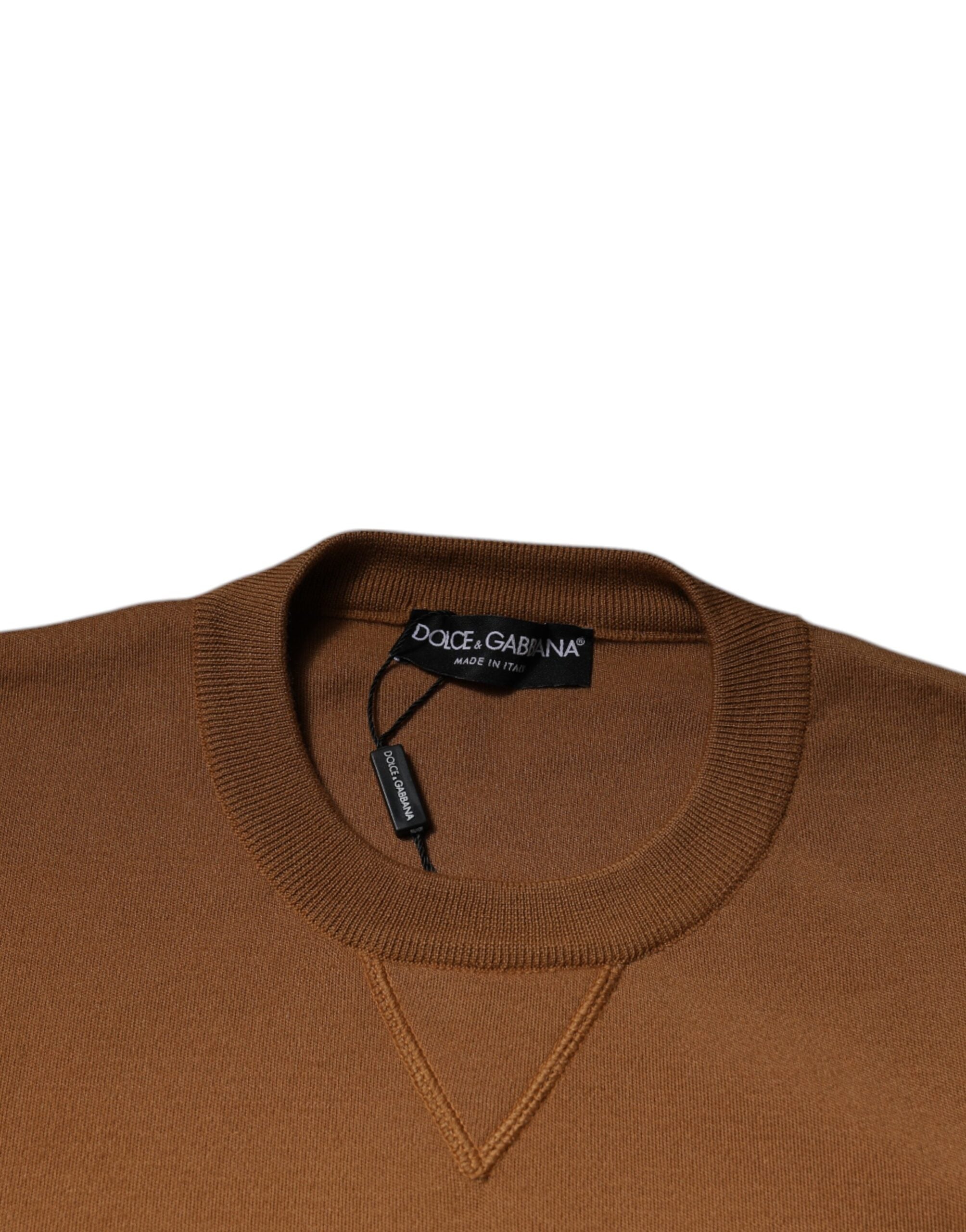 Brown Logo Plaque Crew Neck Pullover Sweater - ventzia