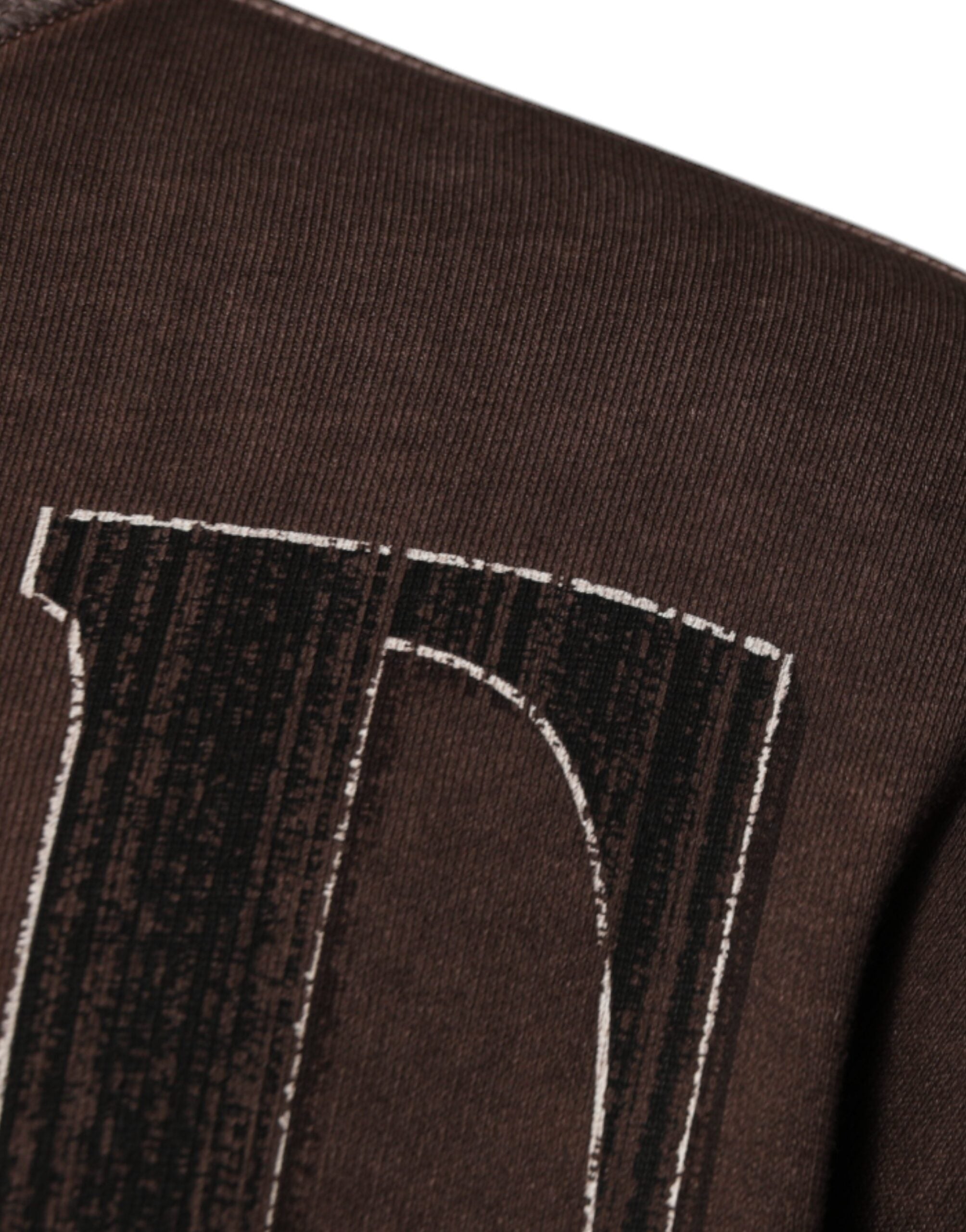 Brown Logo Print Crew Neck Pullover Sweater - ventzia