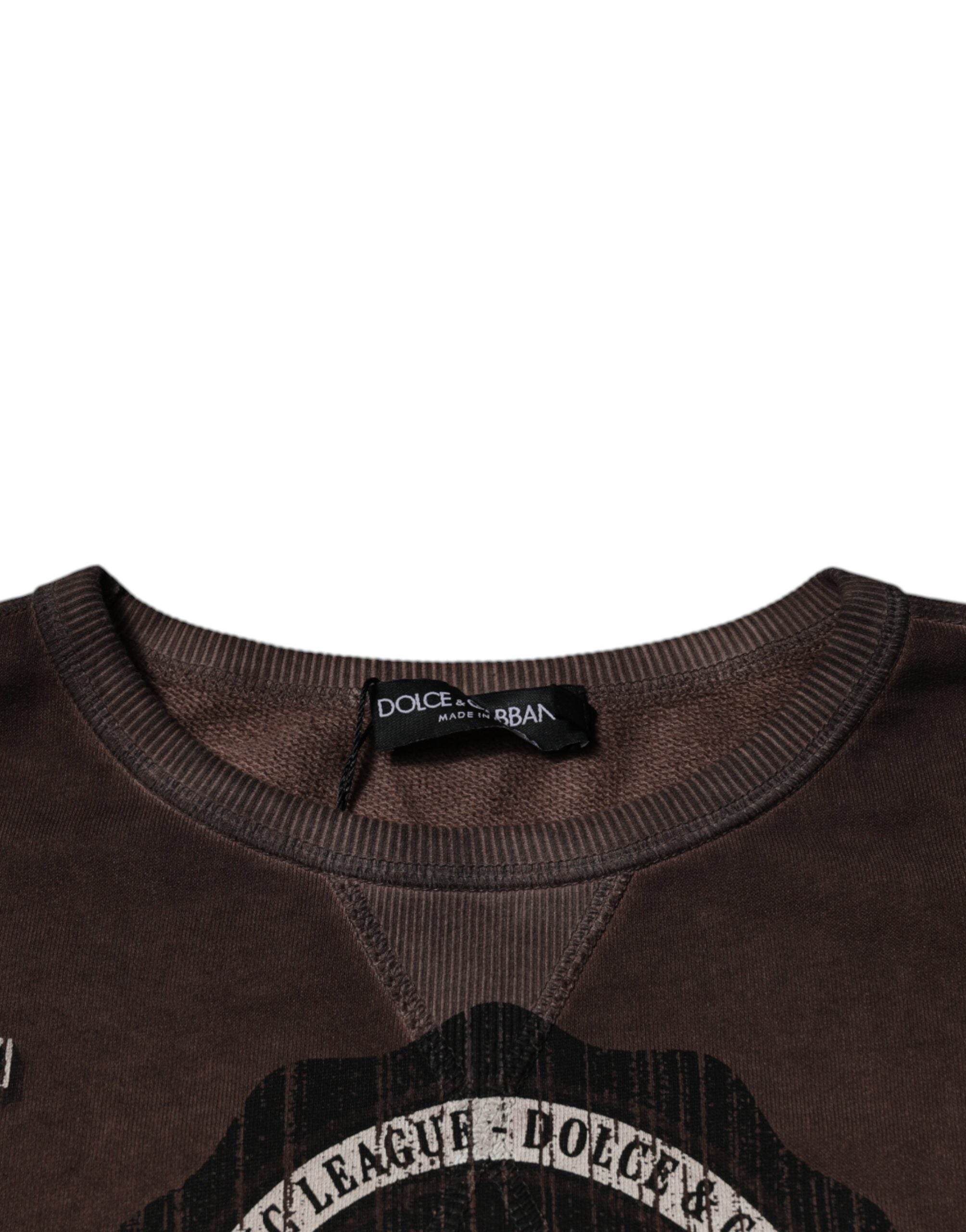 Brown Logo Print Crew Neck Pullover Sweater - ventzia