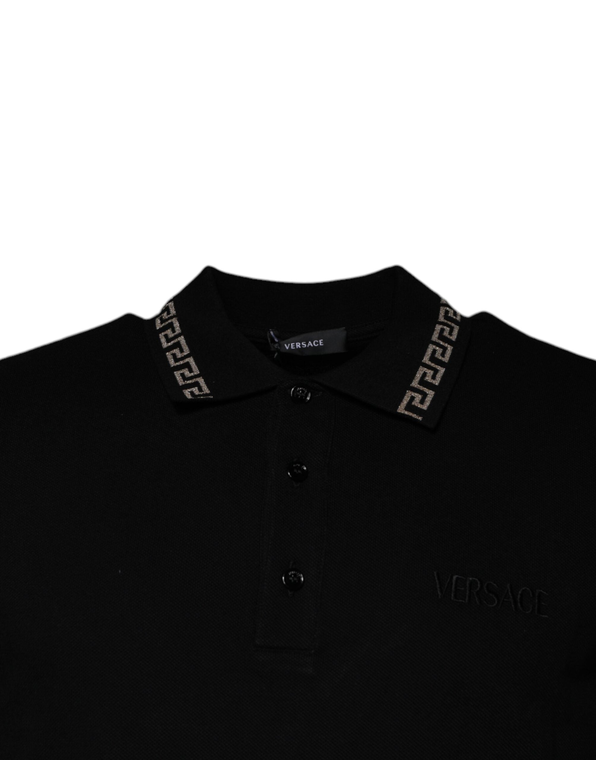Black Viscose Collared Polo Short Sleeves T-shirt - ventzia