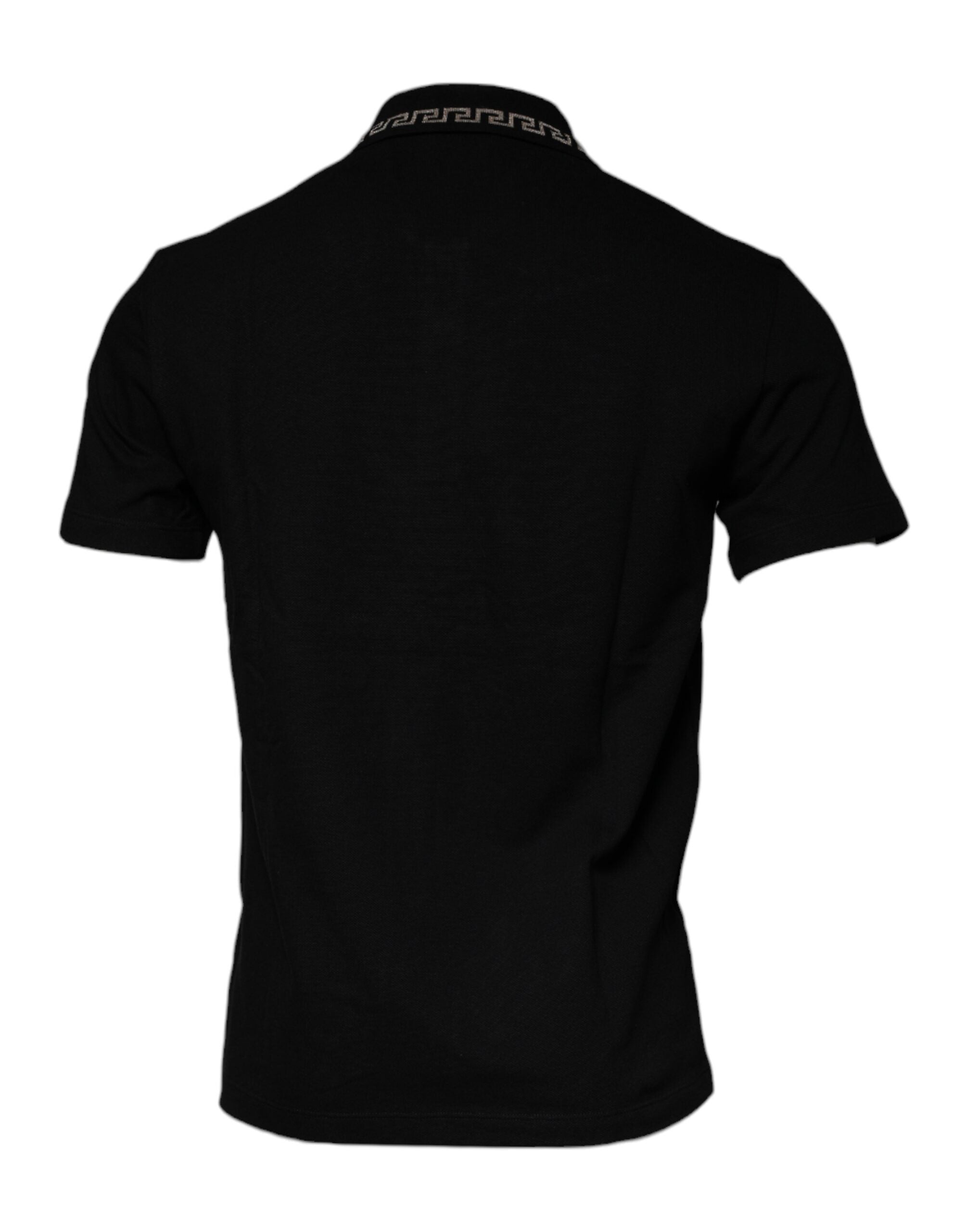 Black Viscose Collared Polo Short Sleeves T-shirt - ventzia