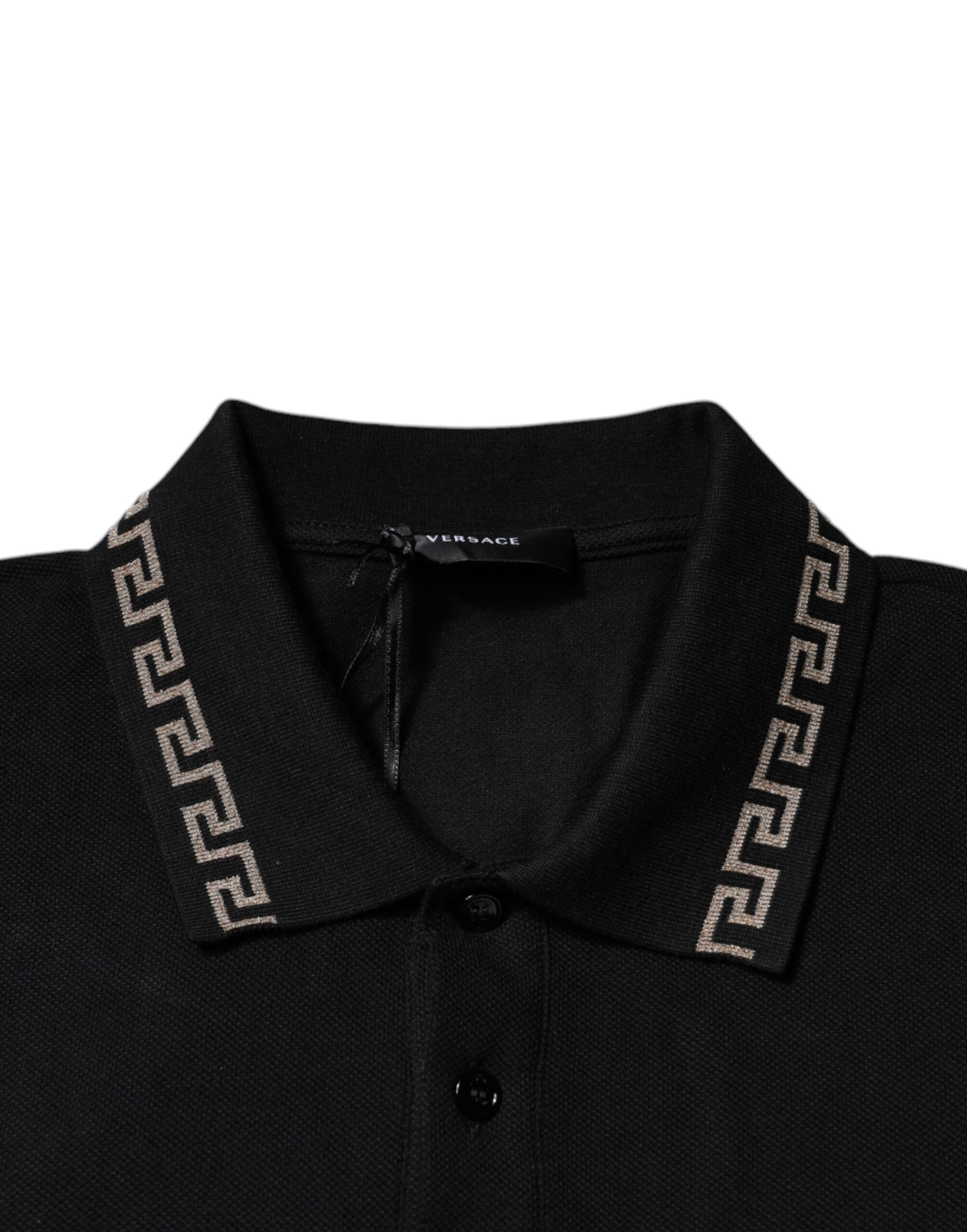 Black Viscose Collared Polo Short Sleeves T-shirt - ventzia