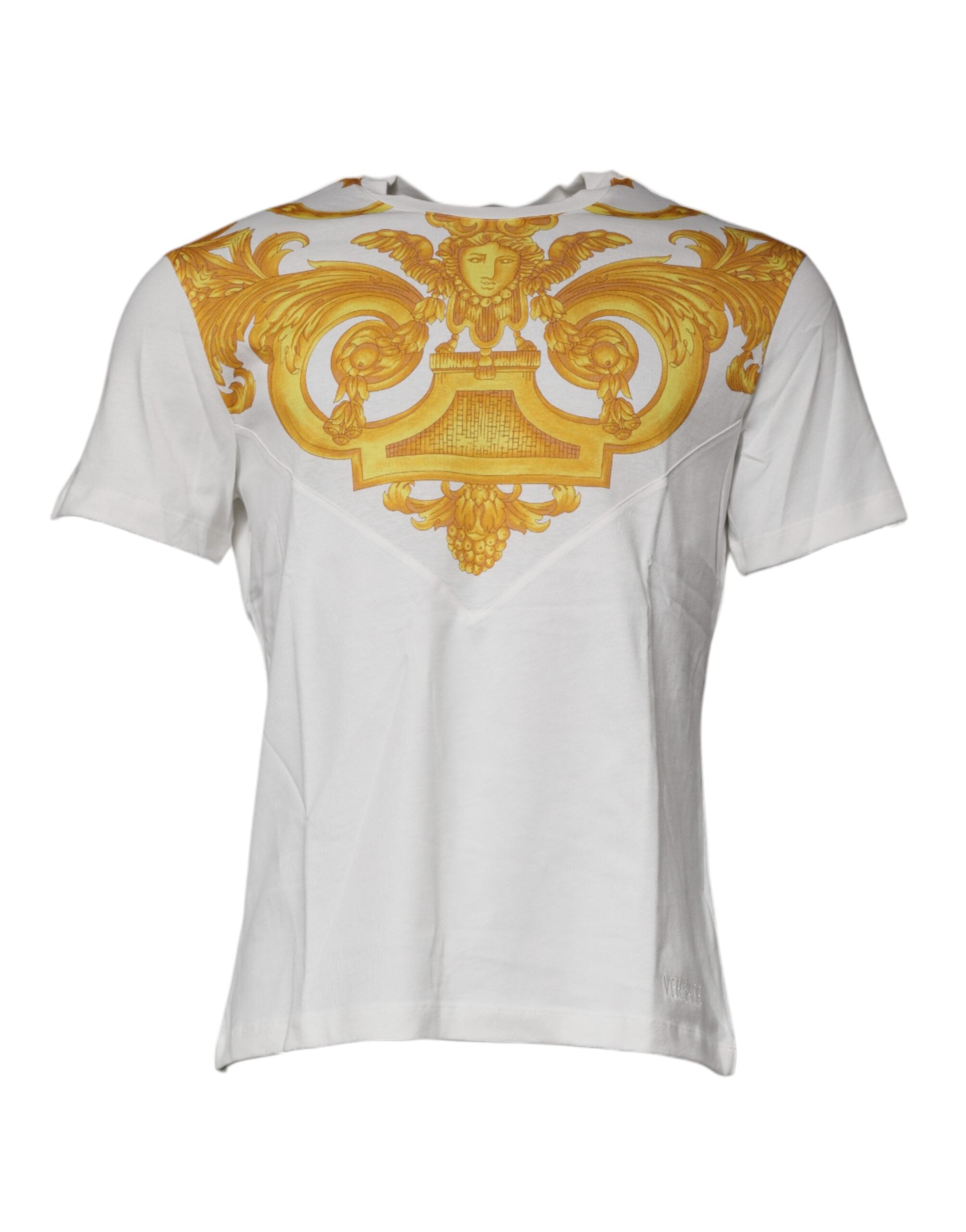 White Medusa Print Cotton Crew Neck T-shirt - ventzia
