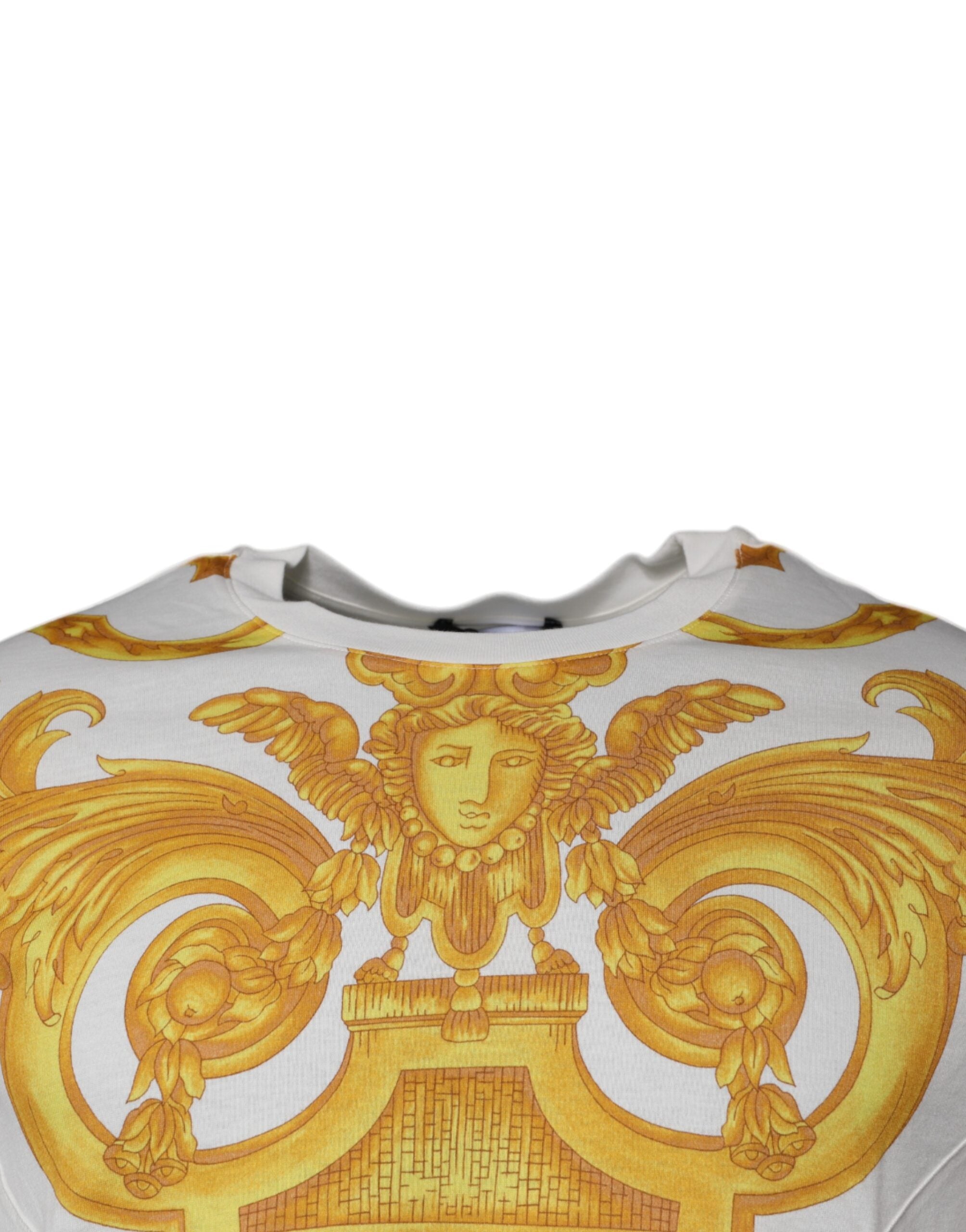 White Medusa Print Cotton Crew Neck T-shirt - ventzia