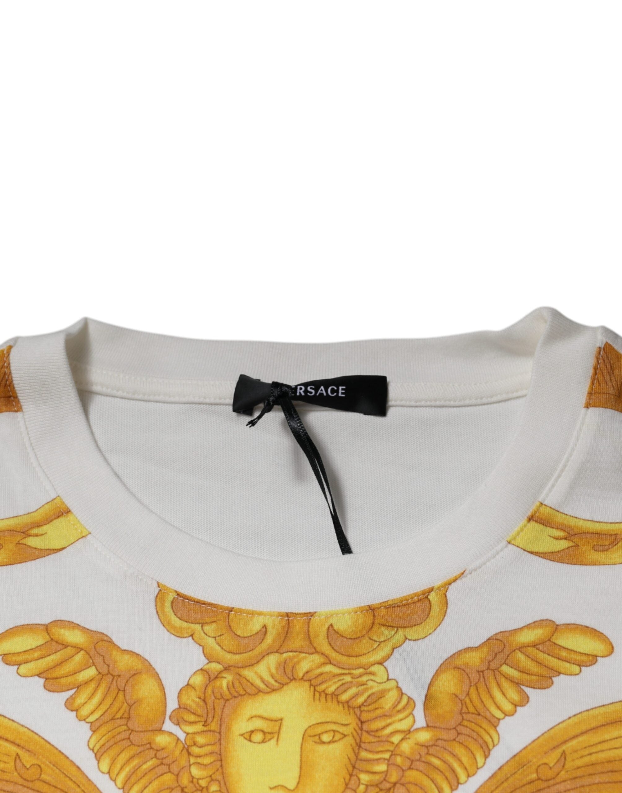 White Medusa Print Cotton Crew Neck T-shirt - ventzia