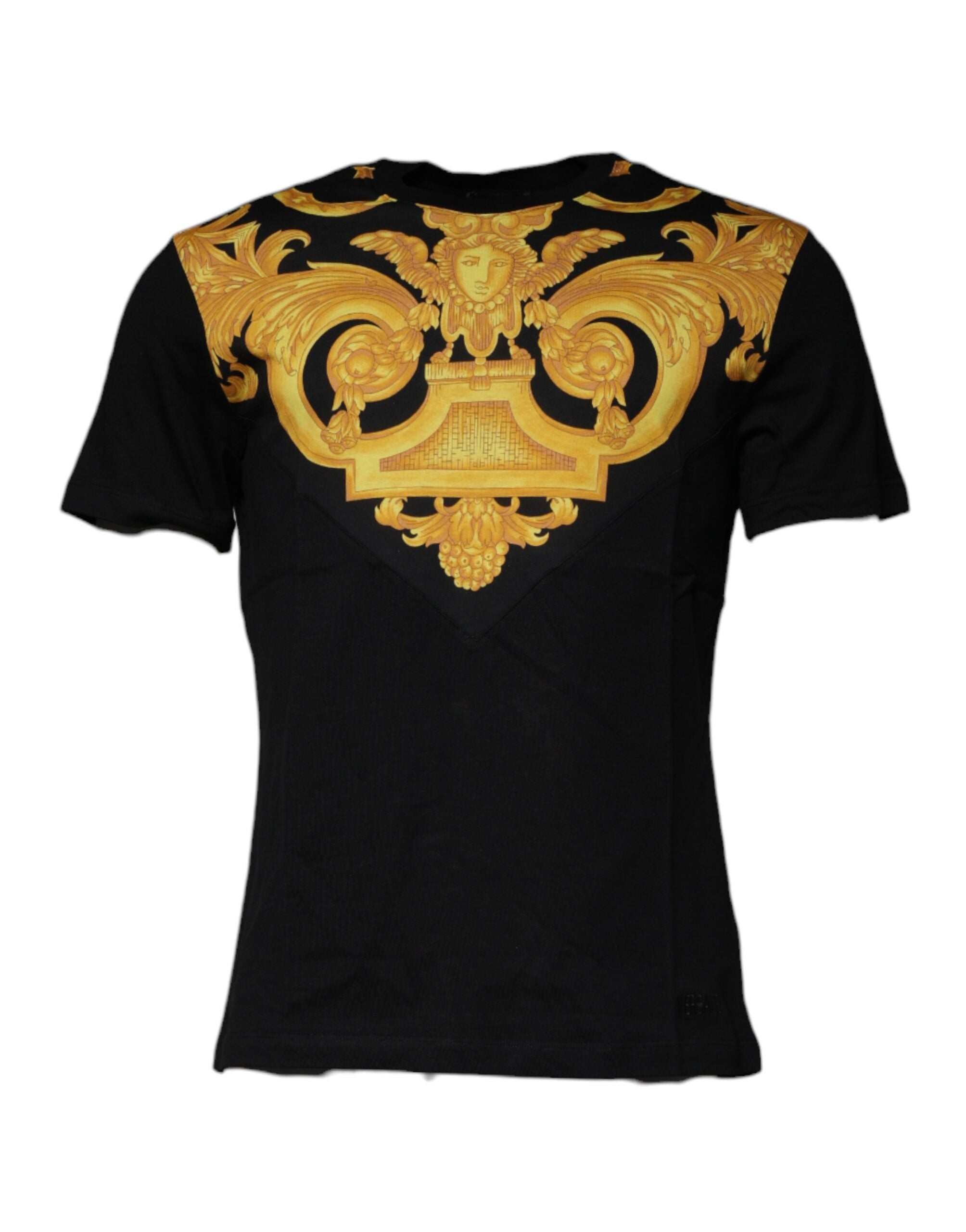 Black Medusa Print Cotton Crew Neck T-shirt - ventzia