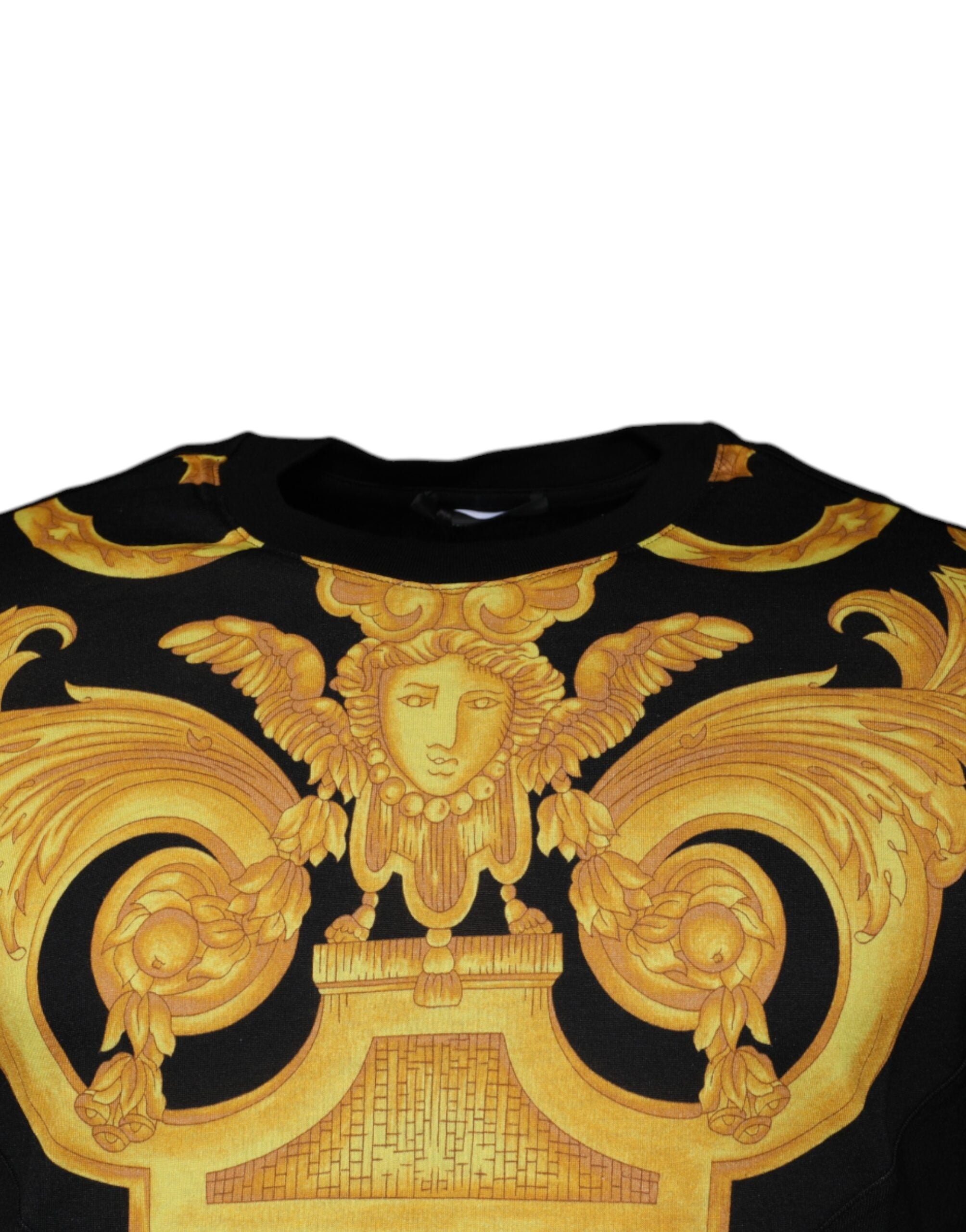Black Medusa Print Cotton Crew Neck T-shirt - ventzia